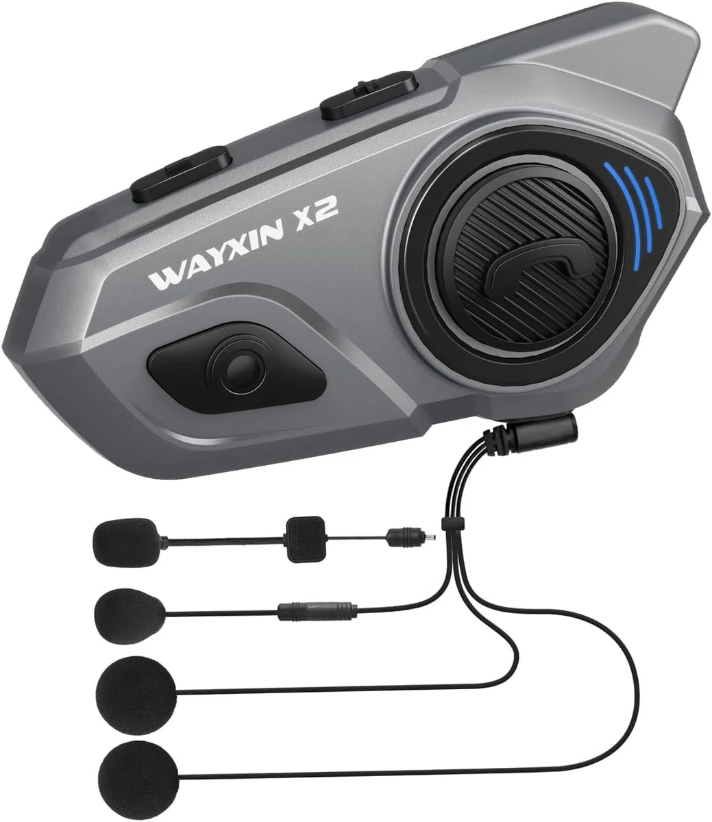 X2 Motorrad Intercom,Helm Headset, Motorrad Bluetooth Headset für bis zu 4 Motorräder, Headset motorradhelm mit HiFi/Musik Teilen/AI Sprachassistent /IP67 Wasserdicht (1pc)