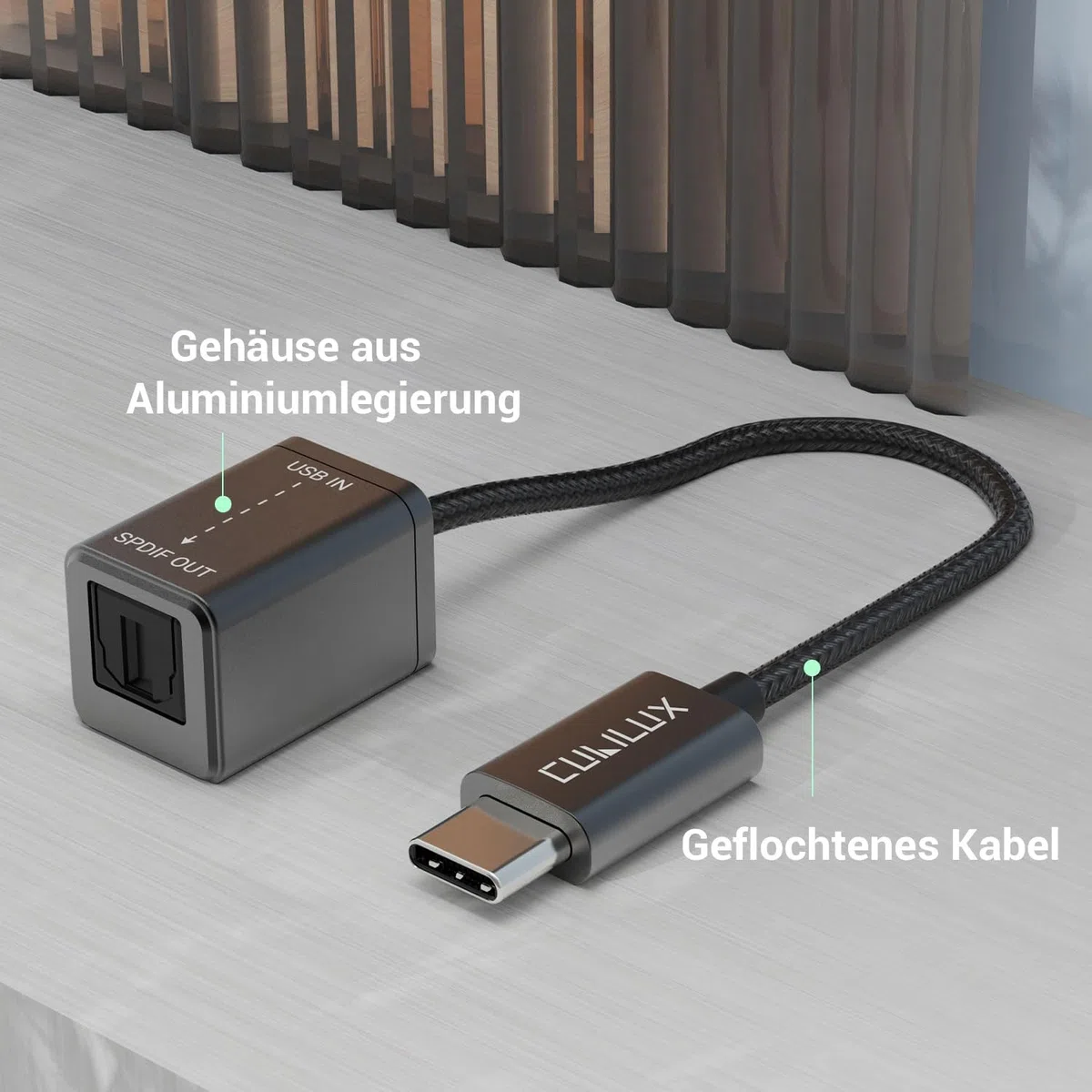 Cubilux USB C auf SPDIF Optical Adapter, TOSLINK Audio Ausgang, 192 kHz / 24 Bit DAC, nur Ausgang, für MacBook und PC