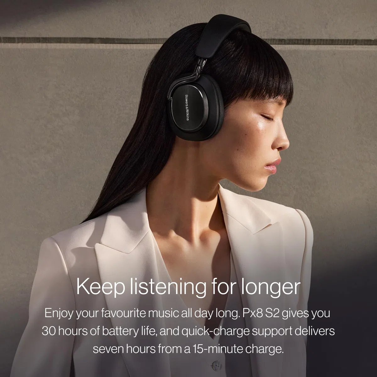Bowers & Wilkins Px8 S2 Kabellose Noise-Cancelling Kopfhörer mit Bluetooth Audio, Schnellladefunktion, 30 Stunden hochauflösende Wiedergabe & Mikrofon - Onyx Schwarz