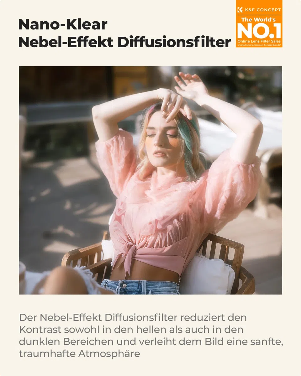 K&F CONCEPT Nebel-Effekt Diffusionsfilter 77mm Mist Filter für Landschafts- und Porträtfotografie (Nano-Klear)