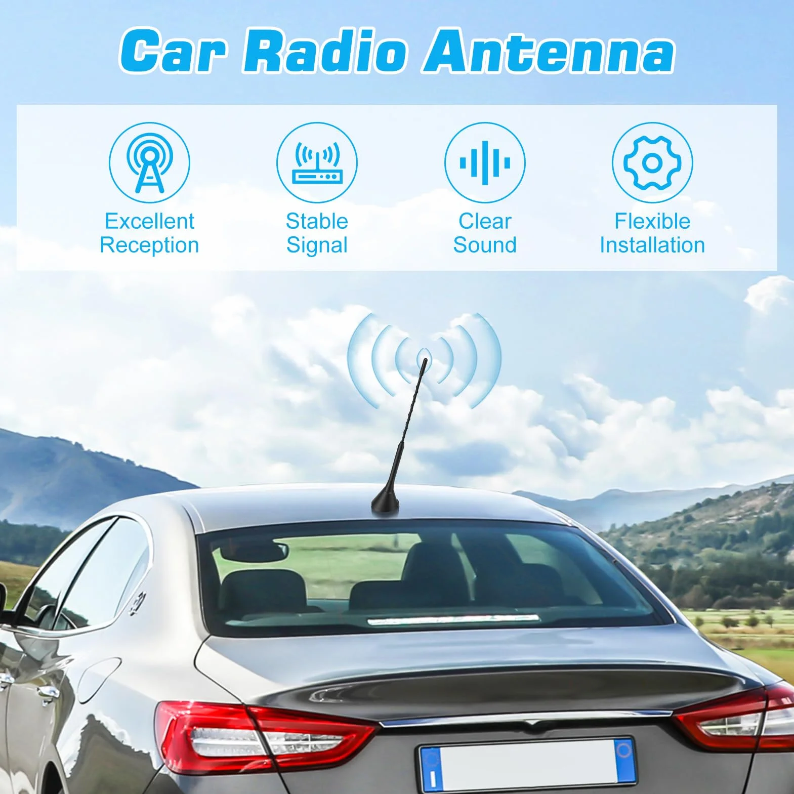 DAB Antenne Auto, DAB+ Autoantenne FM/AM Dachantenne Digital Radioantenne mit Verstärker, Autoradio Antenne mit SMB/SMA Stecker DIN Adapter | 5M-Verlängerungskabel