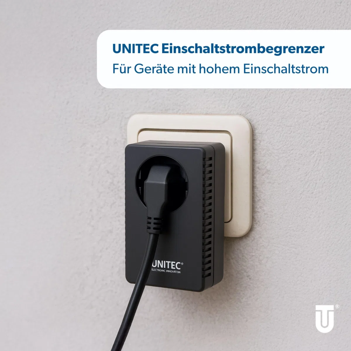 UNITEC Anlaufstrombegrenzer und Einschaltstrombegrenzer (230V ~/ 16A, Zwischenstecker, Strombegrenzer, Überspannungsschutz)