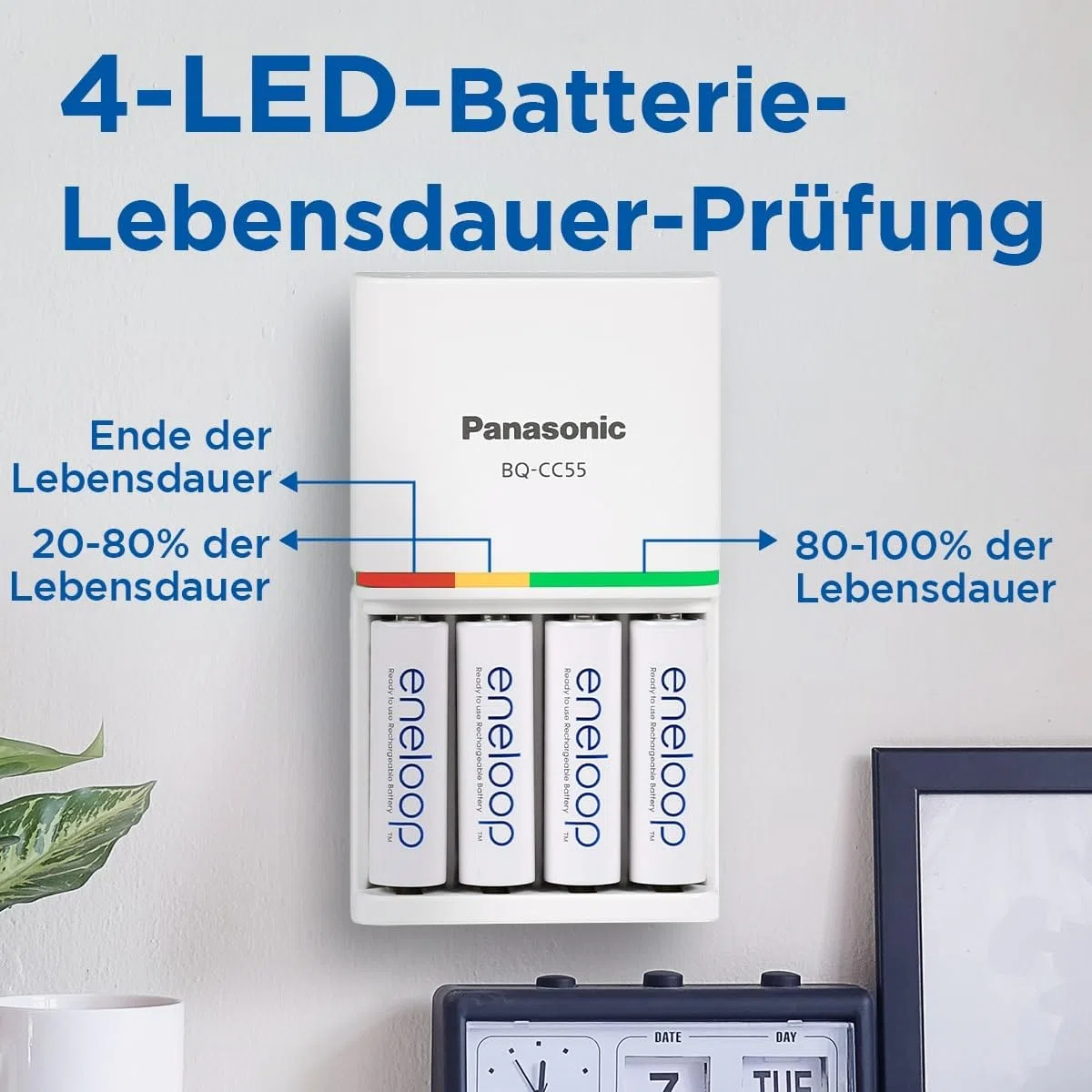 eneloop SmartPlus Ladegerät, für 1-4 AA/AAA NI-MH Akkus, 1.5 Stunden Ladezeit, 10 Sicherheitsfunktionen