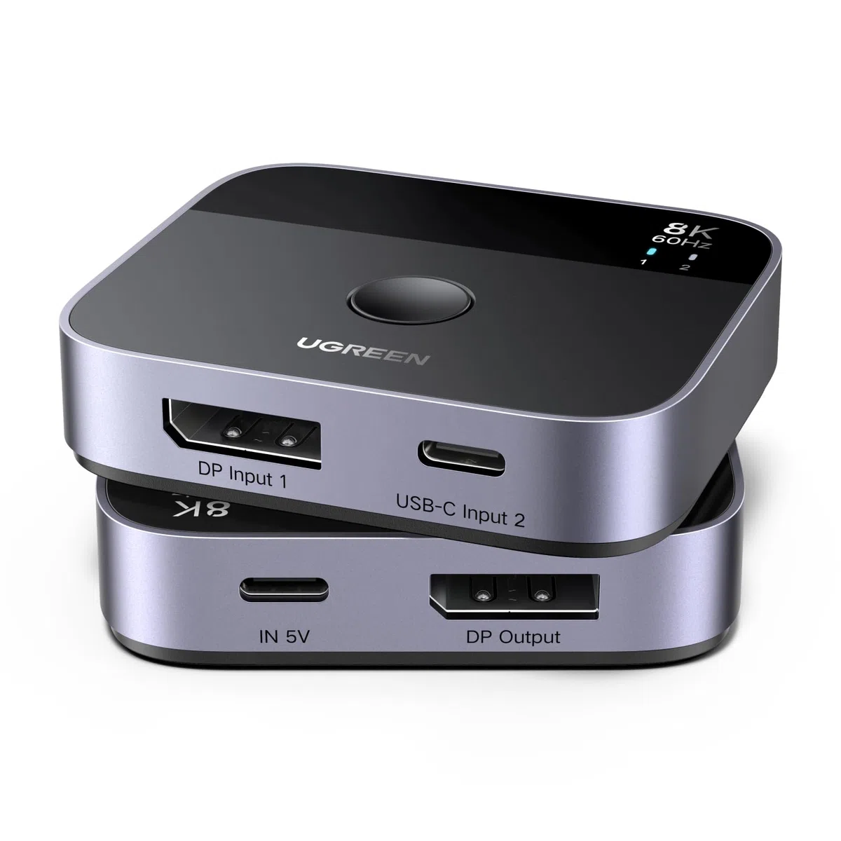 UGREEN DisplayPort USB C Switch 2 In 1 Out DP1.4 Switcher 8K60Hz 4K240Hz 2 PC 1 Monitor Unterstützt des Umschaltens zwischen 1 Desktop-Computer und 1 Laptop Kompatibel mit Windows/Linux/MacOS usw.