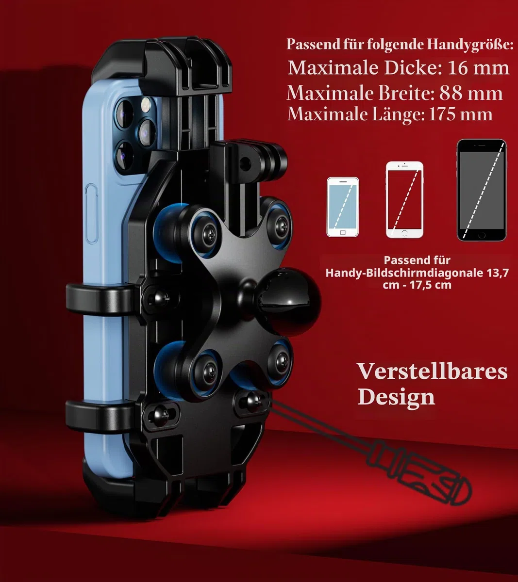 BRCOVAN Motorrad Gabelvorbau Handyhalterung mit Vibrationsdämpfer, Verstellbar Motorrad Handyhalter, Anti-Shake, für 5,4 Zoll - 7,2 Zoll Smartphones