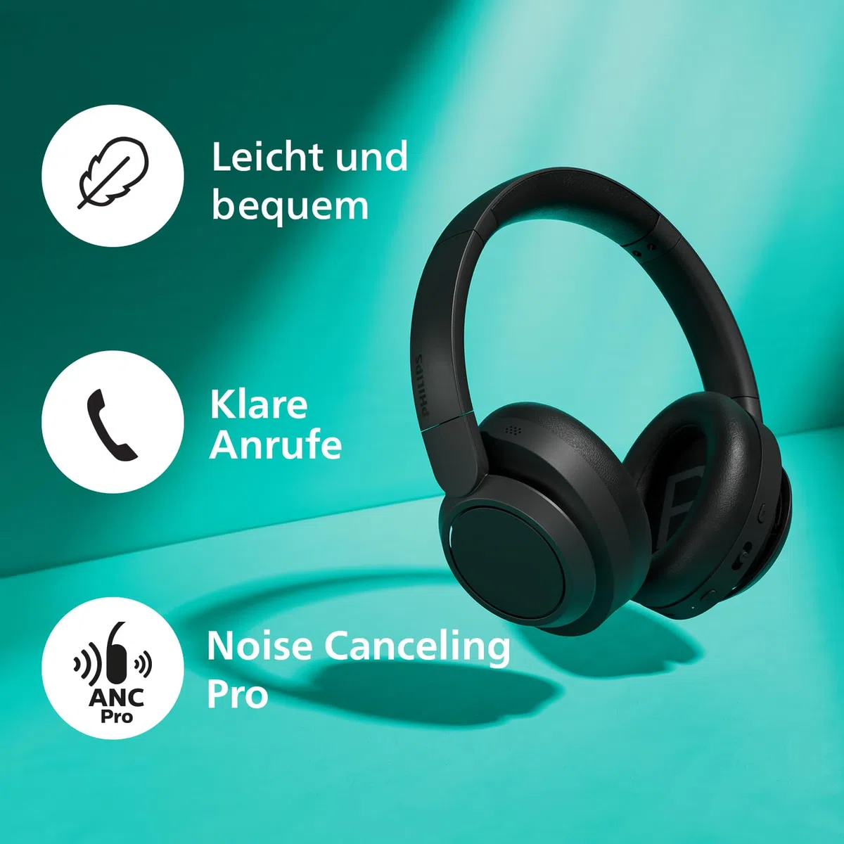 Philips TAH6509BK/00 Noise Cancelling Over-Ear Wireless Bluetooth Kopfhörer - Hervorragende Gesprächsqualität, kompatibel mit Sprachassistenten und bis zu 45 Stunden Musikwiedergabezeit - Schwarz