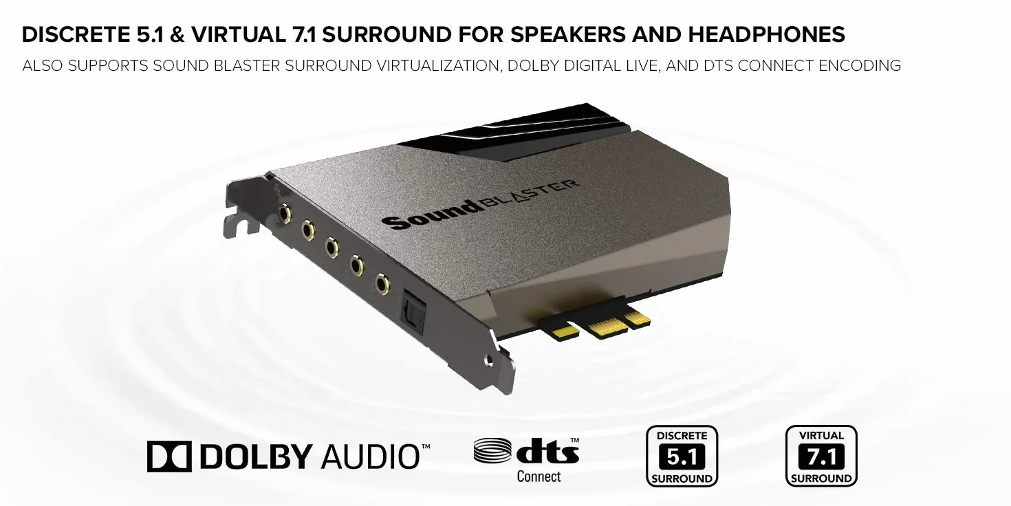Creative Sound Blaster AE-7 — Hochauflösende PCI-e-DAC/Verstärker-Soundkarte mit diskretem Xamp-Kopfhörer-Biverstärker und grau/schwarzem Audiosteuermodul
