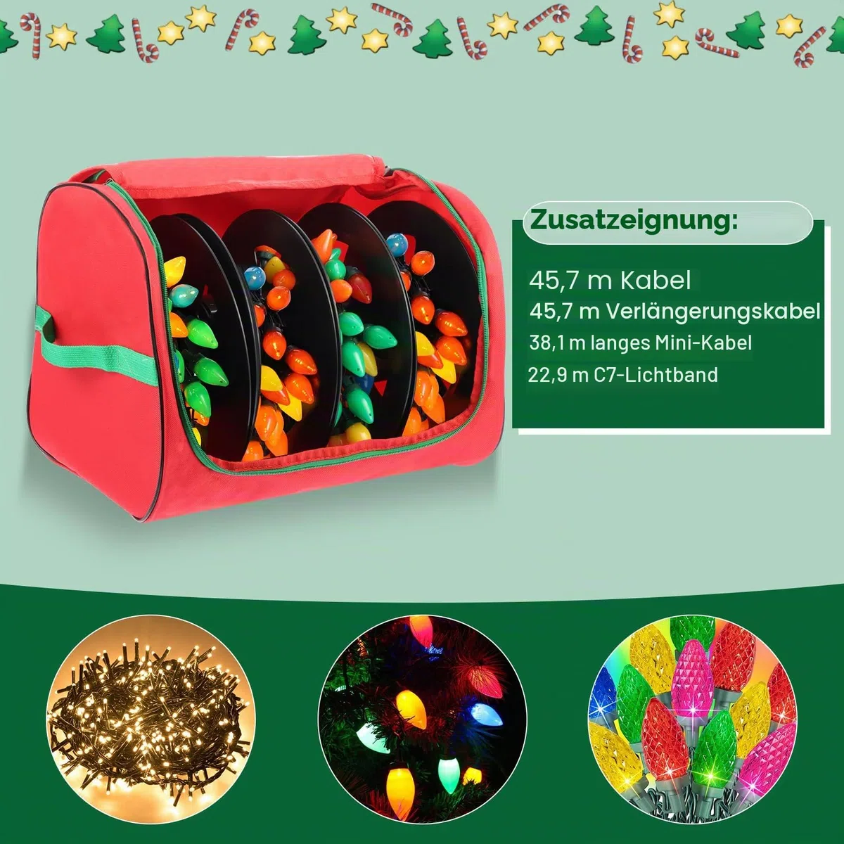4 Stück Lichterketten Aufwickler Set mit Tasche – Kabel Organizer für Weihnachtsbeleuchtung & Kabel – Aufbewahrung ohne Kabelsalat