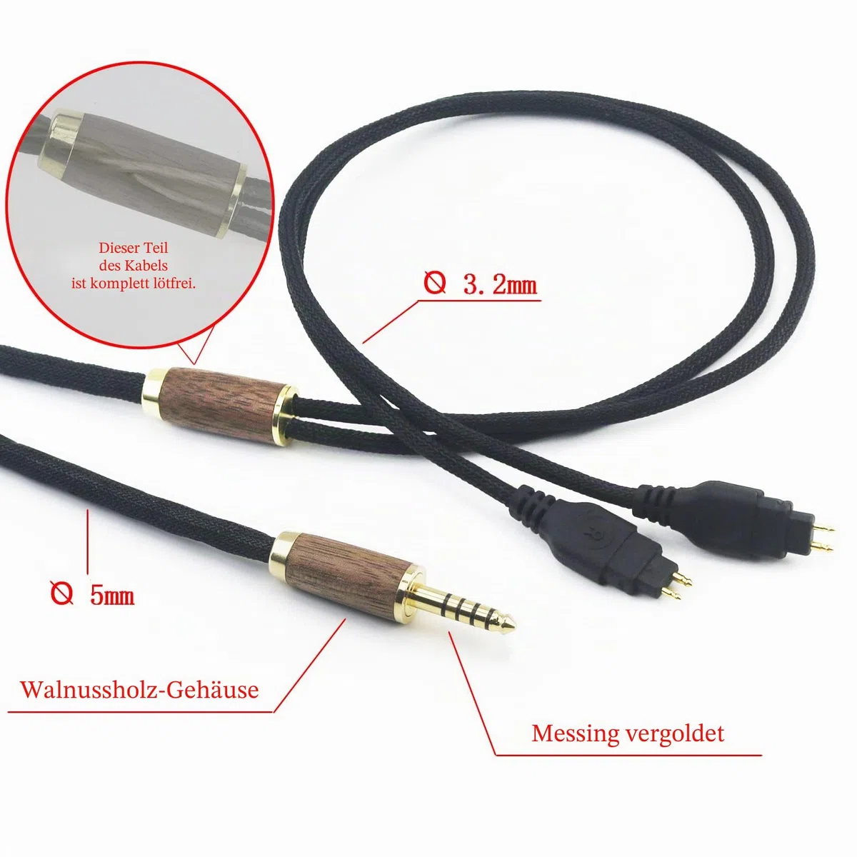 ABLET Ausgewogenes Ersatzkabel 4,4 mm, kompatibel mit Sennheiser Kopfhörern HD600, HD650, HD580, HD660S, HD58X, HD660S2, HD6XX 7N OCC silberplattiertes Kupfer, Nussbaumholzgehäuse