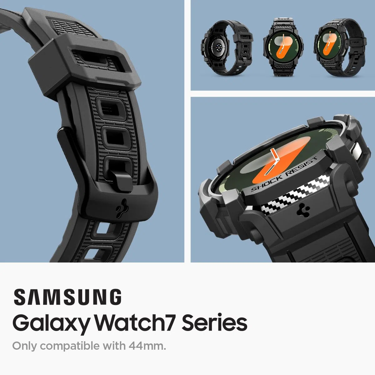 Spigen Rugged Armor Pro Hülle mit Armband Kompatibel mit Samsung Galaxy Watch 7 44mm (2024) - Matt Schwarz