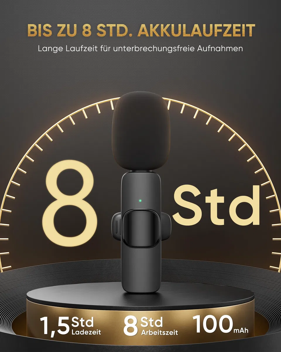 IUMAKEVP Lavalier Mikrofon Kabellos kompatibel mit iPhone/iPad/Android-Handy/Laptop, Plug-Play Wireless Ansteckmikrofon mit Rauschunterdrückung für Videoaufnahmen/Live-Dampf/Interview/TikTok (2 Mics)