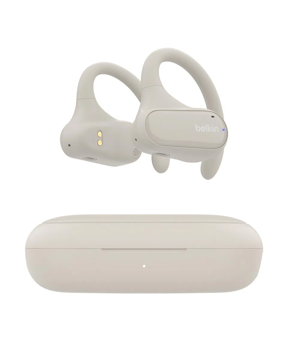 Belkin SoundForm ClearFit kabelloser Open-Ear Kopfhörer, leichter, bequemer Sportkopfhörer, Kopfhörer kabellos Bluetooth und wasserfest nach Schutzart IPX5, zum Wandern, Radfahren, Joggen – Sandfarben
