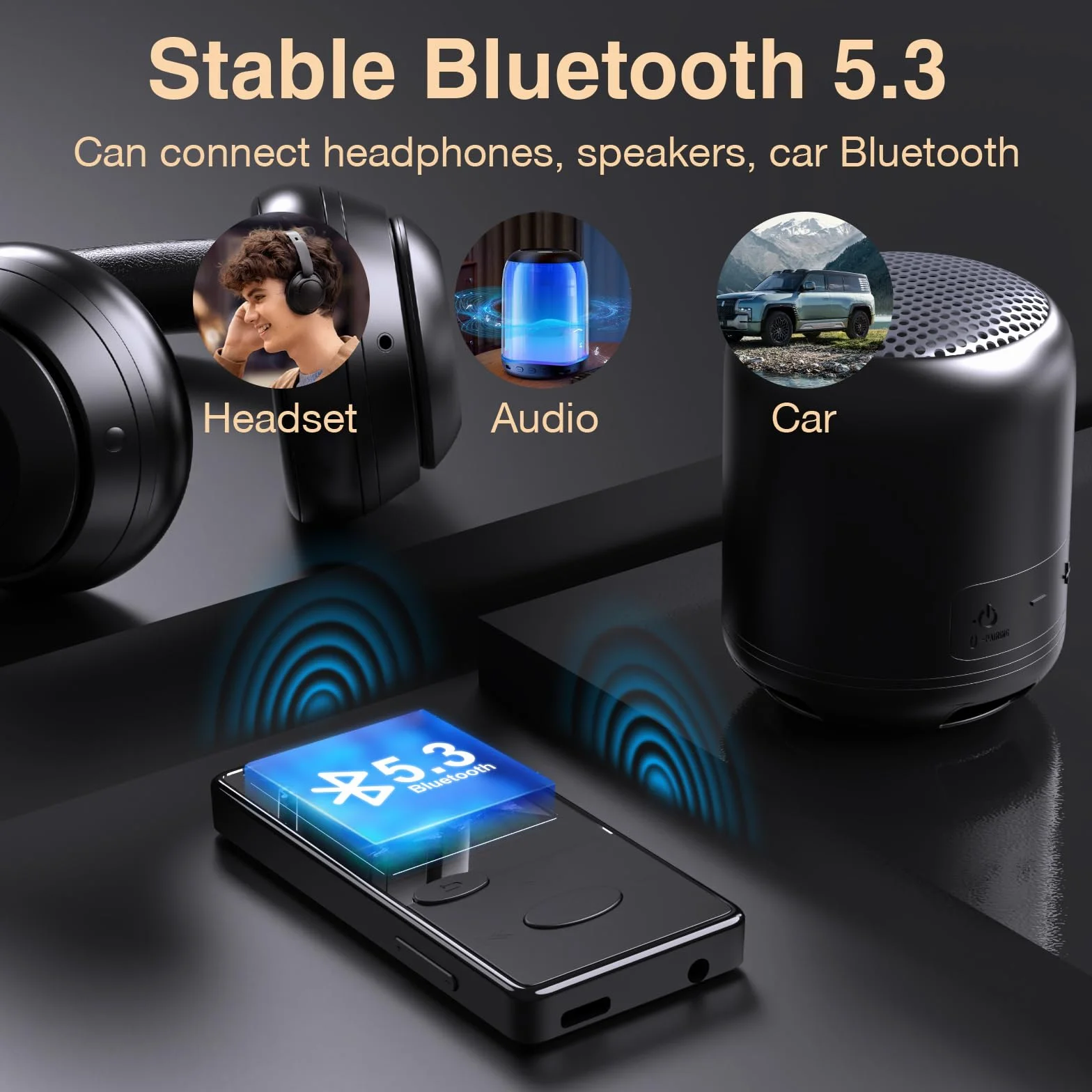Mp3 Player Bluetooth 5.3 HiFi-Sound, Mp3 Player FM-Radio, Mini Mp3-Player 32G für Kinder und Erwachsene, Inklusive Kopfhörer, kann TF-Karte Einlegen