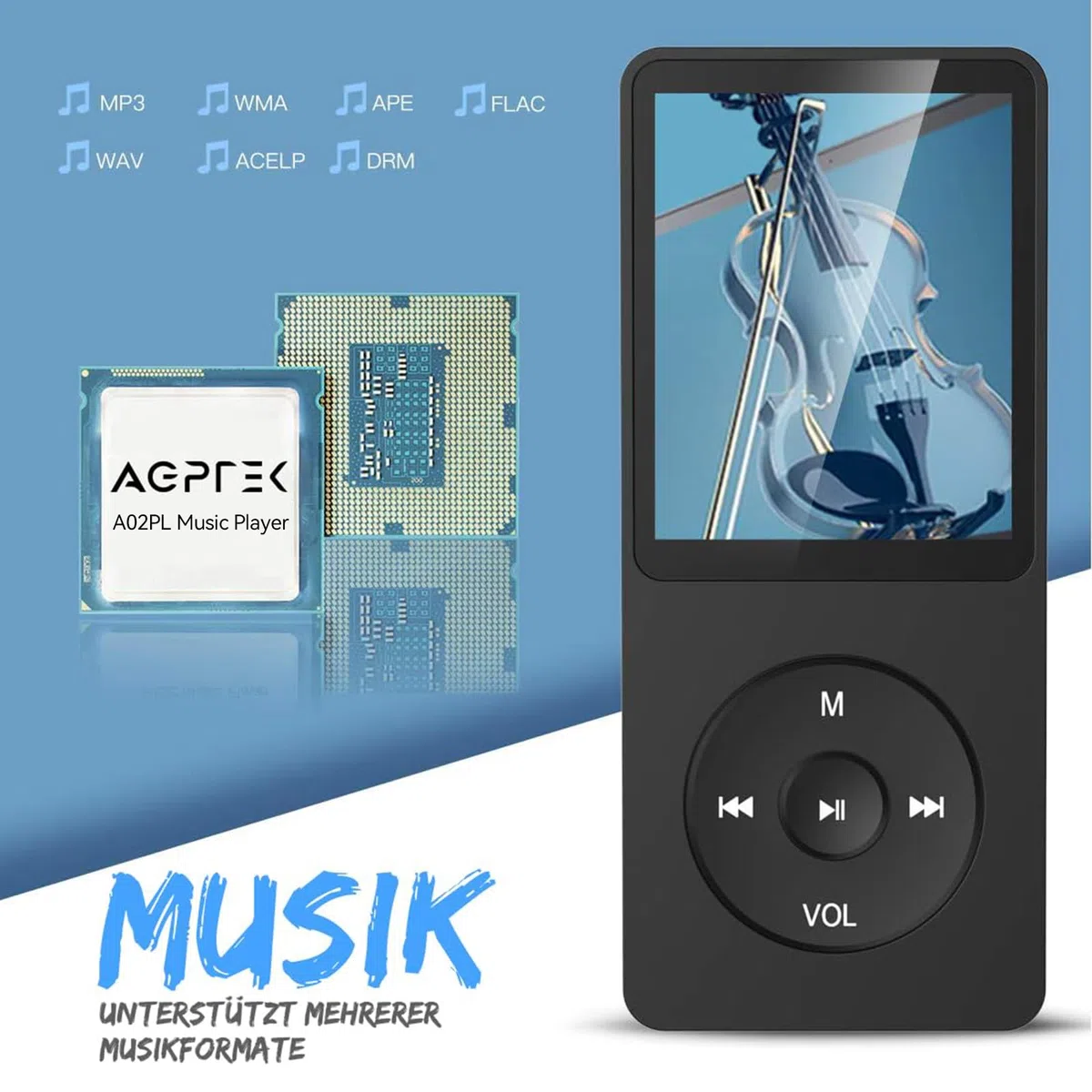 AGPTEK 64 GB Klassischer MP3 Player, 70 Stunden Akkulaufzeit tragbare HiFi Musik Player mit Kopfhörer, FM Radio, Aufnahmen, verlustfreie Musikwiedergabe bis zu 128 G, Schwarz