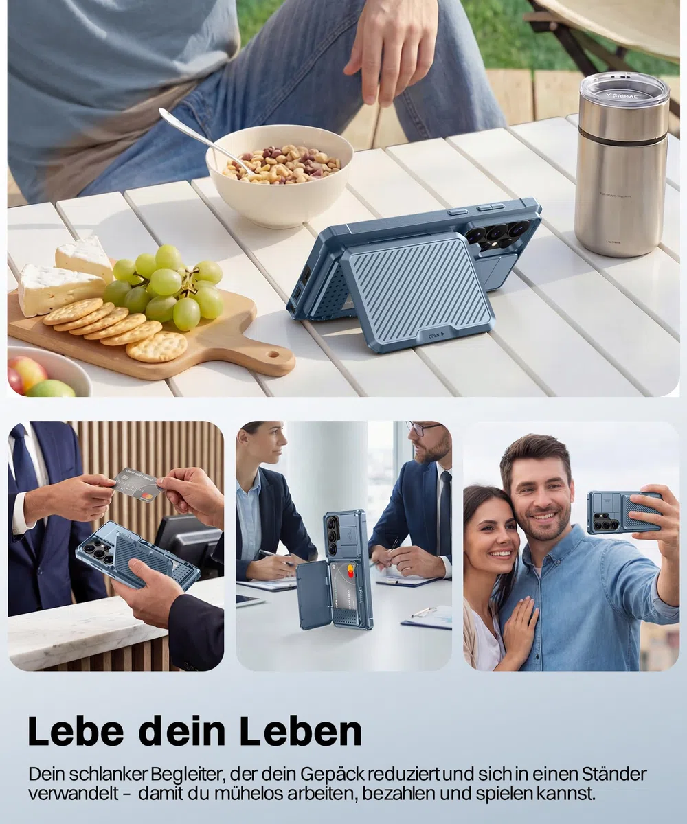 für Samsung Galaxy S26 Ultra Hülle mit Kartenhalter & Kameraabdeckung, integriertem Sicherheitsschloss und RFID-Schutz,[fasst 4–5 Karten oder Bargeld]Galaxy S26 Ultra Wallet-Hülle 6,9'', Libellen-Blau