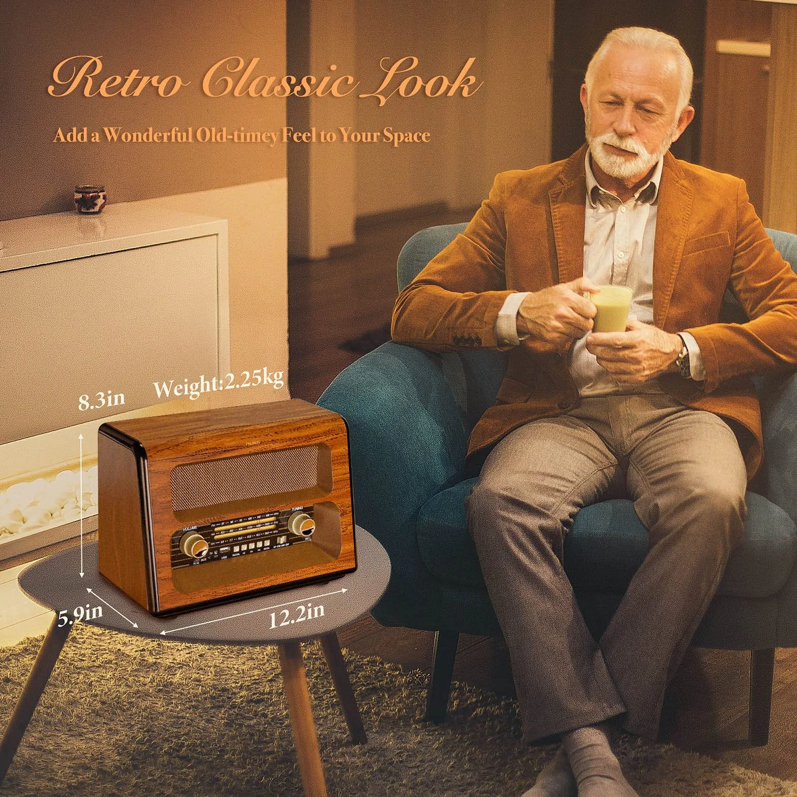PRUNUS J-199 Retro Radio Bluetooth, AM/FM/SW Nostalgie Radio mit 3-Wege-Stromversorgung - Akku, Batterie oder Steckdose, unterstützt USB/TF