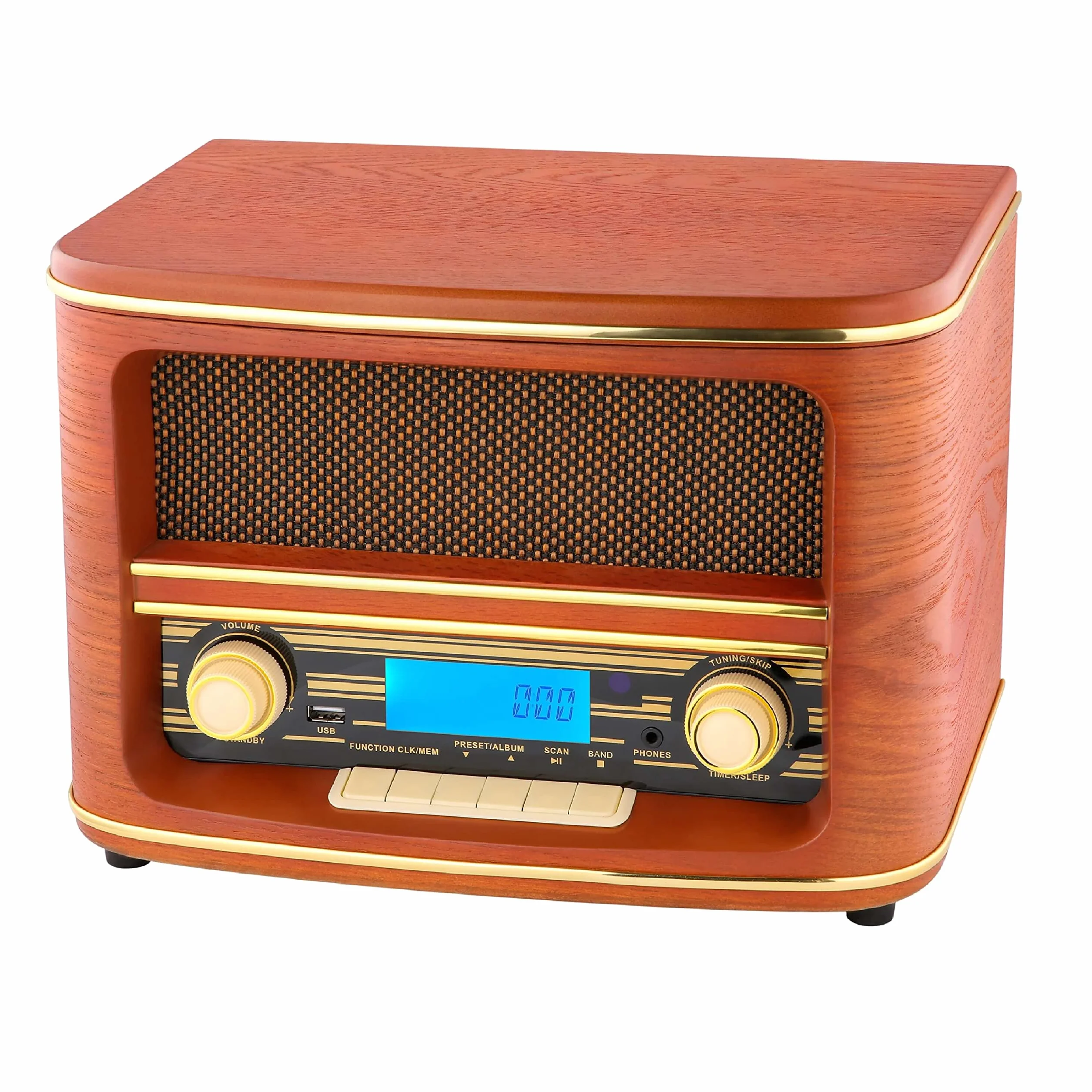 Nostalgie Kompaktanlage | Bluetooth | LCD Display | Retro Radio Holz mit CD Player | USB | Musikanlage Retro Style | Stereoanlage | Fernbedienung | Küchenradio | Vintage Optik |