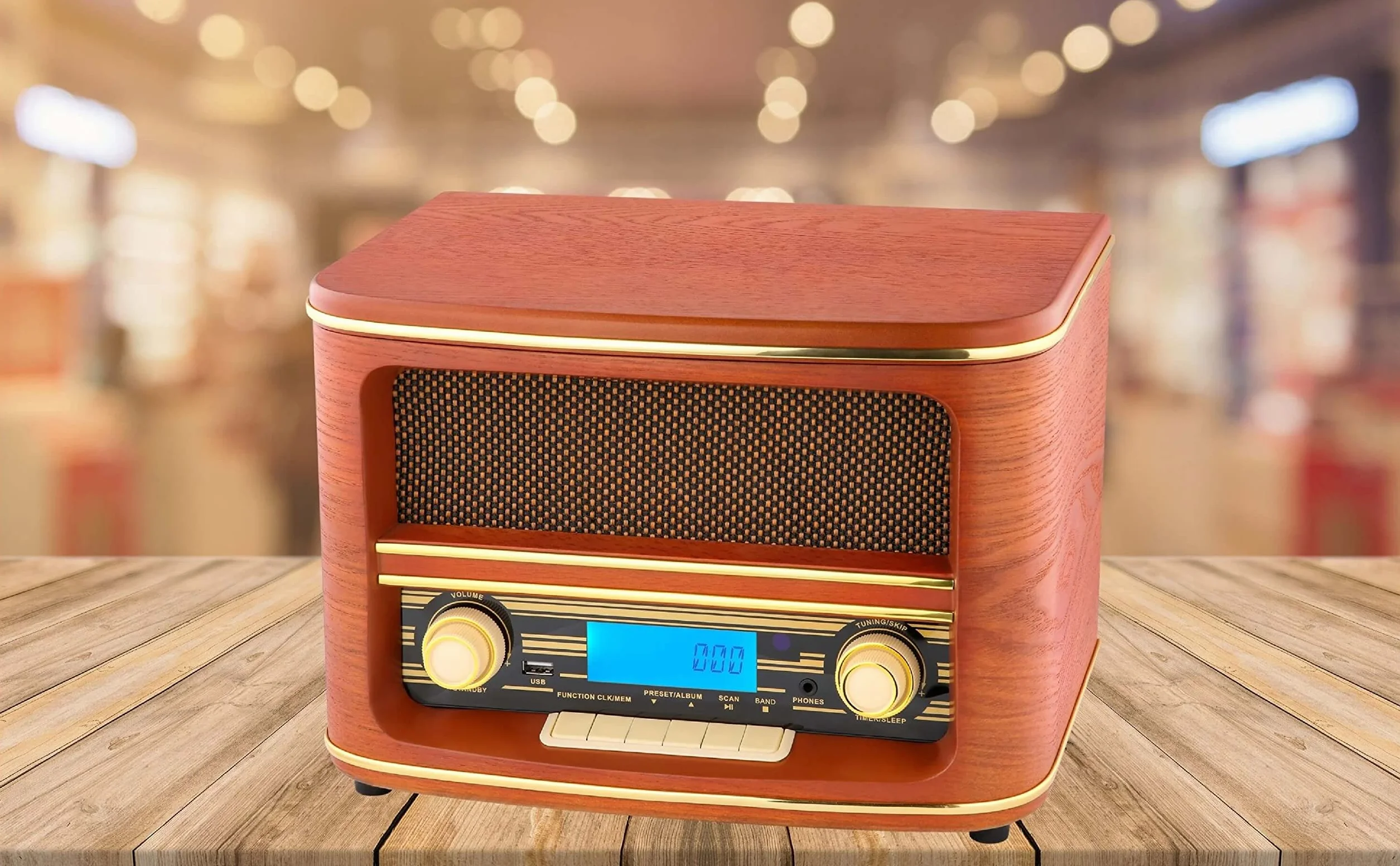 Nostalgie Kompaktanlage | Bluetooth | LCD Display | Retro Radio Holz mit CD Player | USB | Musikanlage Retro Style | Stereoanlage | Fernbedienung | Küchenradio | Vintage Optik |