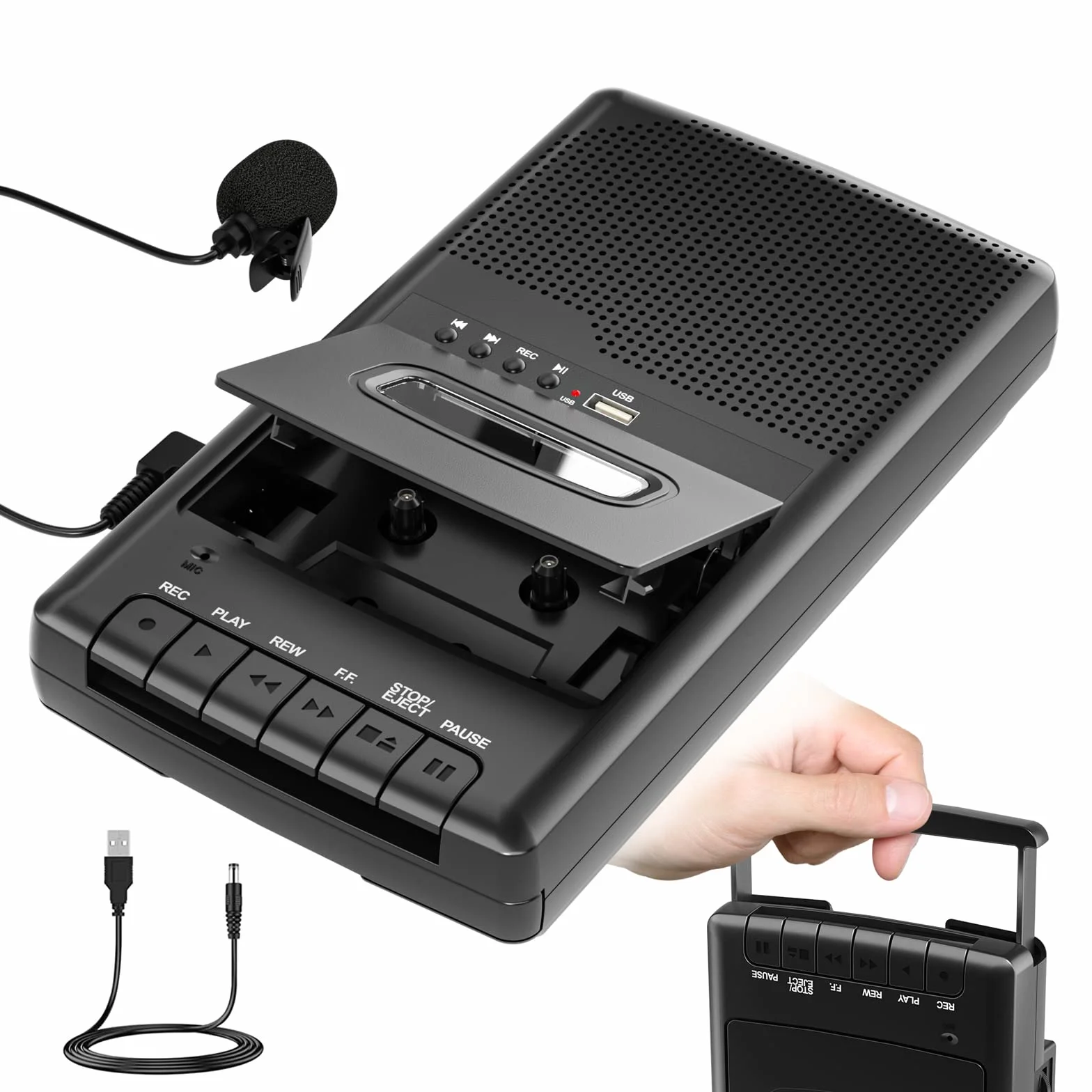 kassettenrekorder Portable Kassettenspieler Cassette Player Recorder Kassetten Digitalisieren auf USB mit Griff, Kopfhörer, Mikrofon, Lautsprecher