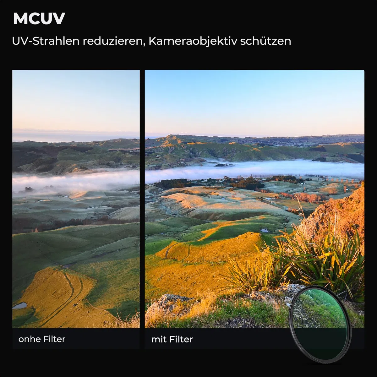 K&F CONCEPT Filtersets 62mm Variabler ND2-400 Filter(1-9 Blendenstufen)+ Polfilter (CPL)+UV Filter（Nano Klear-Serie）