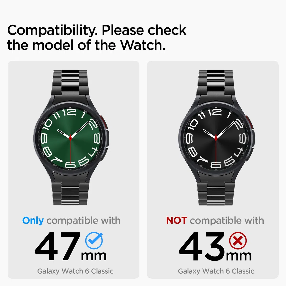 Spigen Modern Fit Metall 316L Armband Kompatibel mit Samsung Galaxy Watch 6 Classic 47mm (2023) Edelstahl - Schwarz