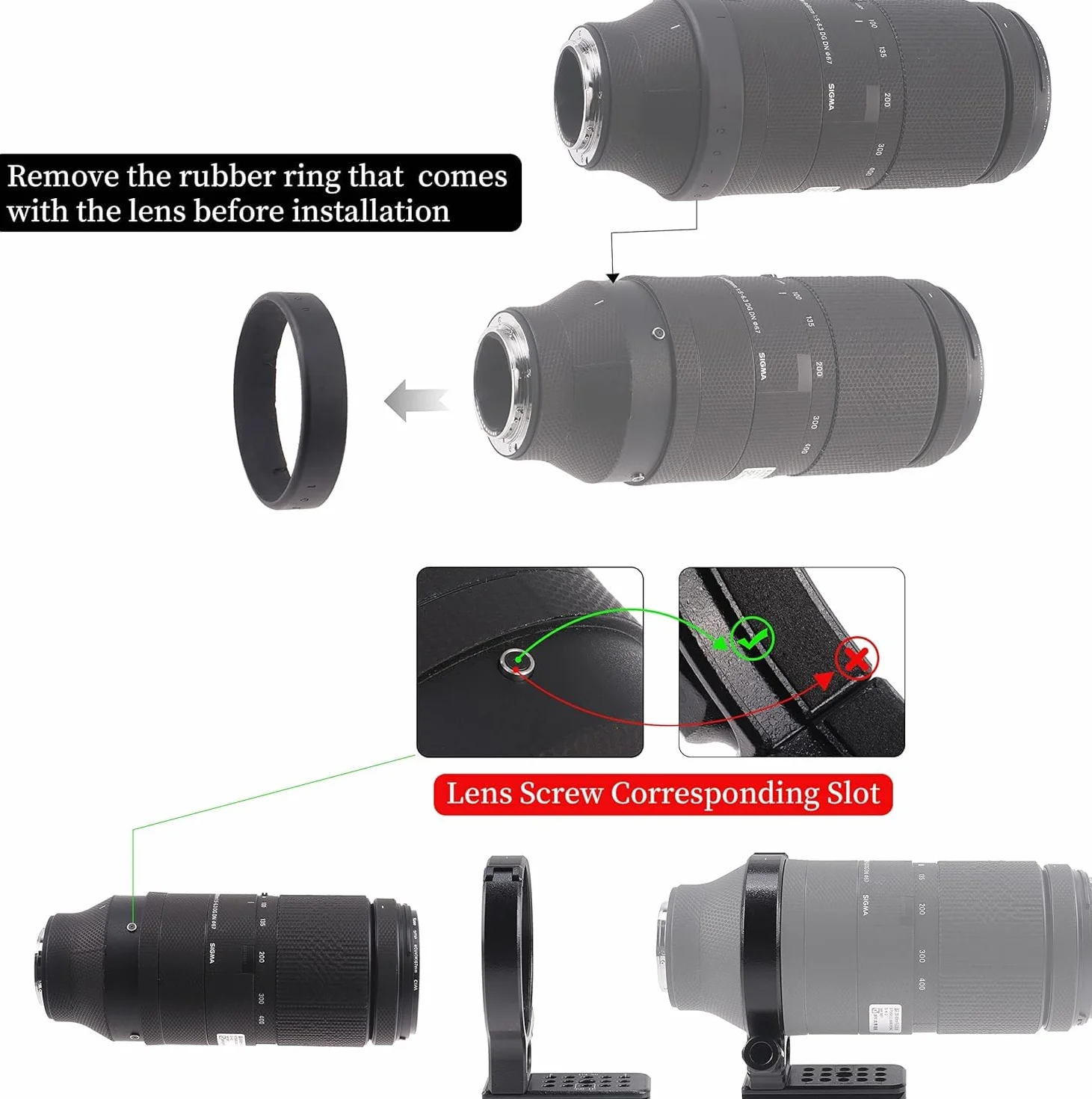 Hersmay Metall Objektiv Stativschelle für Sigma 100-400 mm F5-6.3 DG DN OS Objektiv für Sony E Mount Art 105 mm F1.4 DG HSM passend für Arca Type Schnellwechselplatte