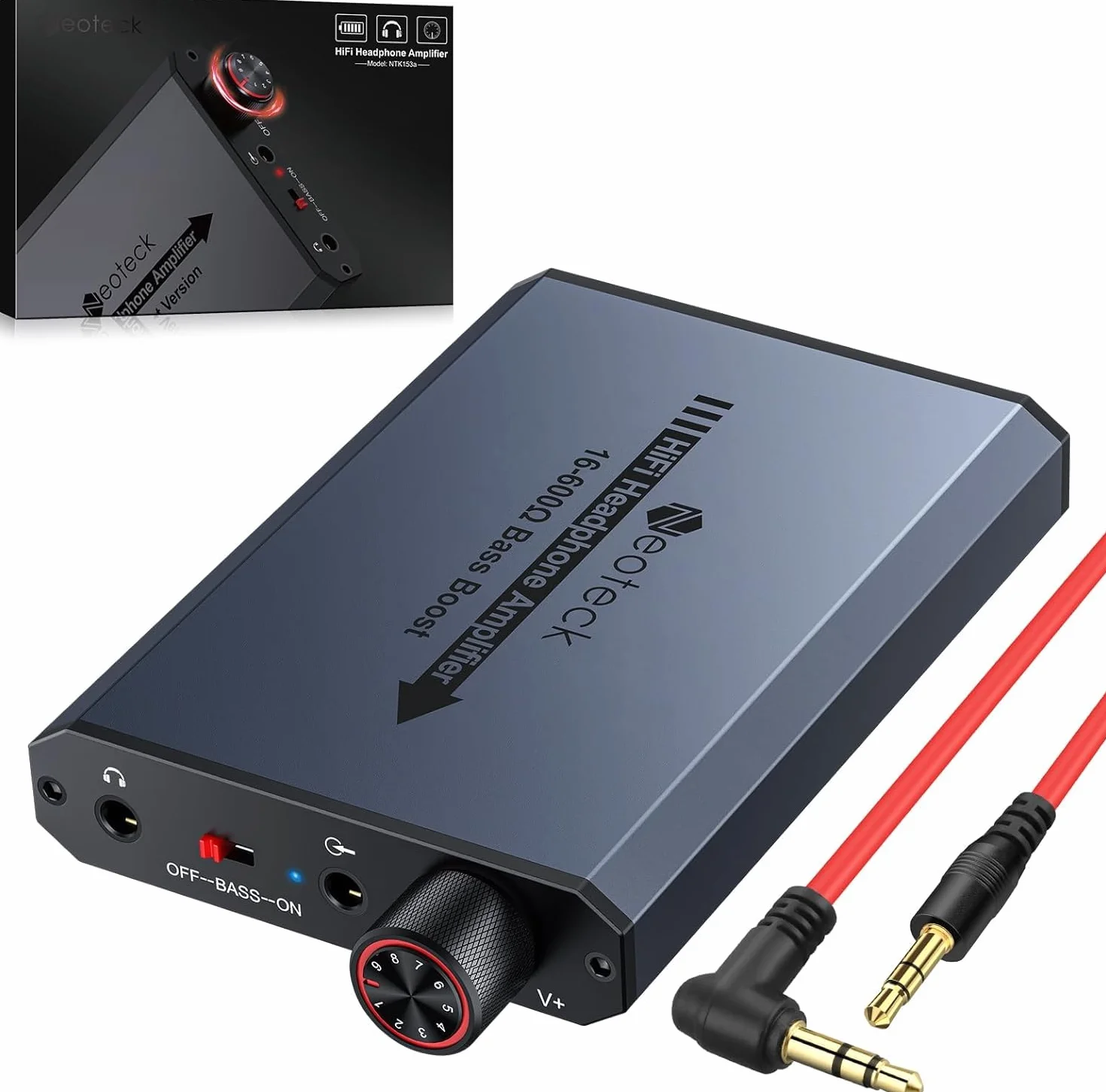 Neoteck Kopfhörer Verstärker 3,5 mm mit Bassverstärkung Tragbarer Verstärker 16-600Ω Audio-Kopfhörerverstärker für Telefone, MP3, MP4 Computer PS4 PS5 Controller
