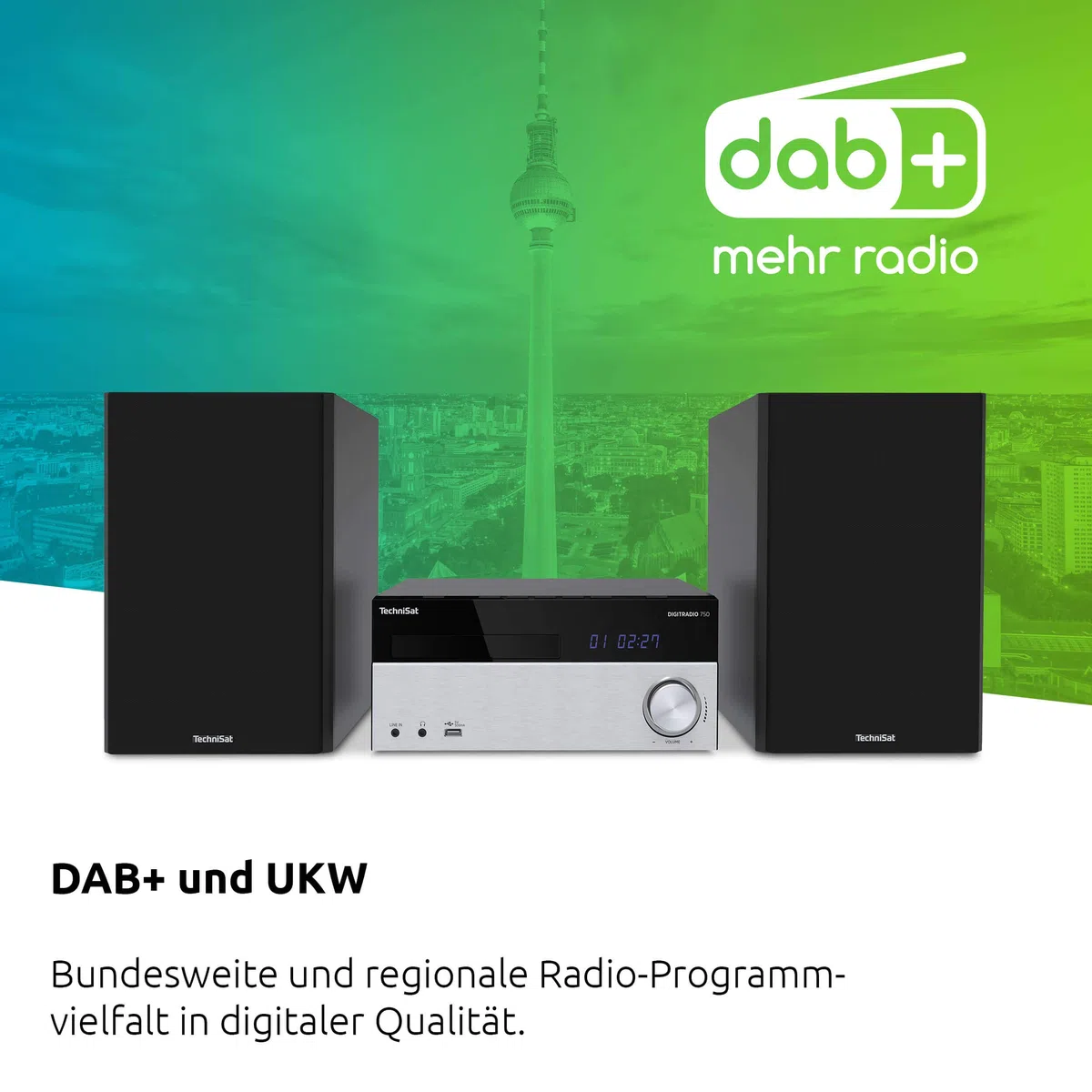 TechniSat DIGITRADIO 750 - Micro Audio System Kompaktanlage (DAB+, PLL UKW Radio, CD-Player, Bluetooth, AUX, Kopfhöreranschluss, 100 Watt RMS)