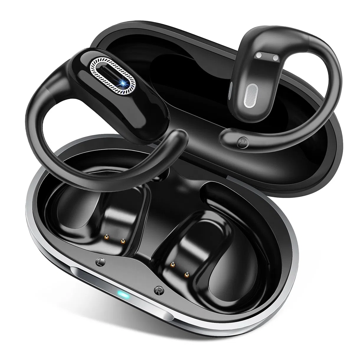 Open Ear Kopfhörer, Bluetooth 5.4 Kopfhörer Kabellos, Tiefer Bass mit 4 ENC Mikrofon, 58 Std, Sportkopfhörer Over-Ear mit Ohrhaken, IPX7 Wasserfest Bluetooth Ohrhörer für Laufen, Fitness, Schwarz