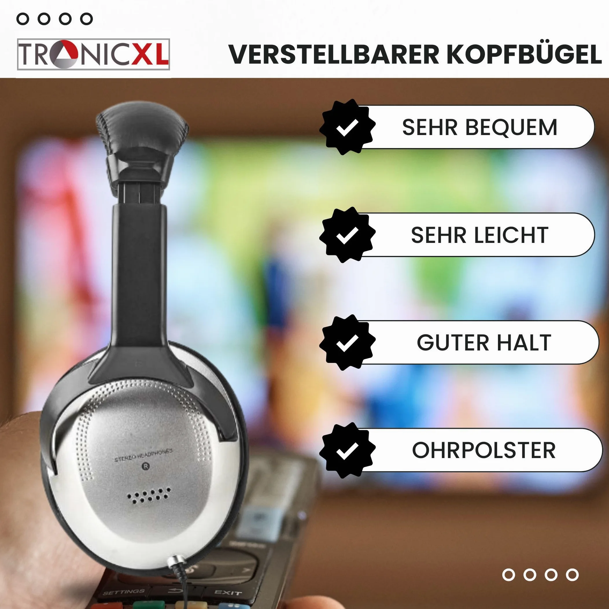 TronicXL Fernsehkopfhörer Kopfbügel Kopfhörer I 6m langes Kabel I Stereo TV Fernseh Headphones Fernseher PC HiFi I Bügel Kopfhörer 3,5mm Klinke 6,35mm Klinkenstecker I kabelgebunden Kabel lang