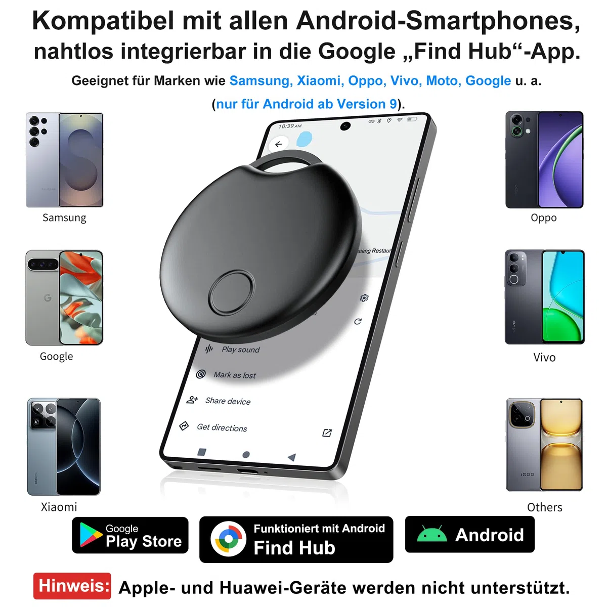 2026 Tracker Android Smart Tag 4er Pack, Smart Tag kompatibel mit Google's Find Hub (nur Android), Bluetooth Tracker für Schlüssel, Geldbörse, Fahrrad & Koffer, austauschbare Batterie