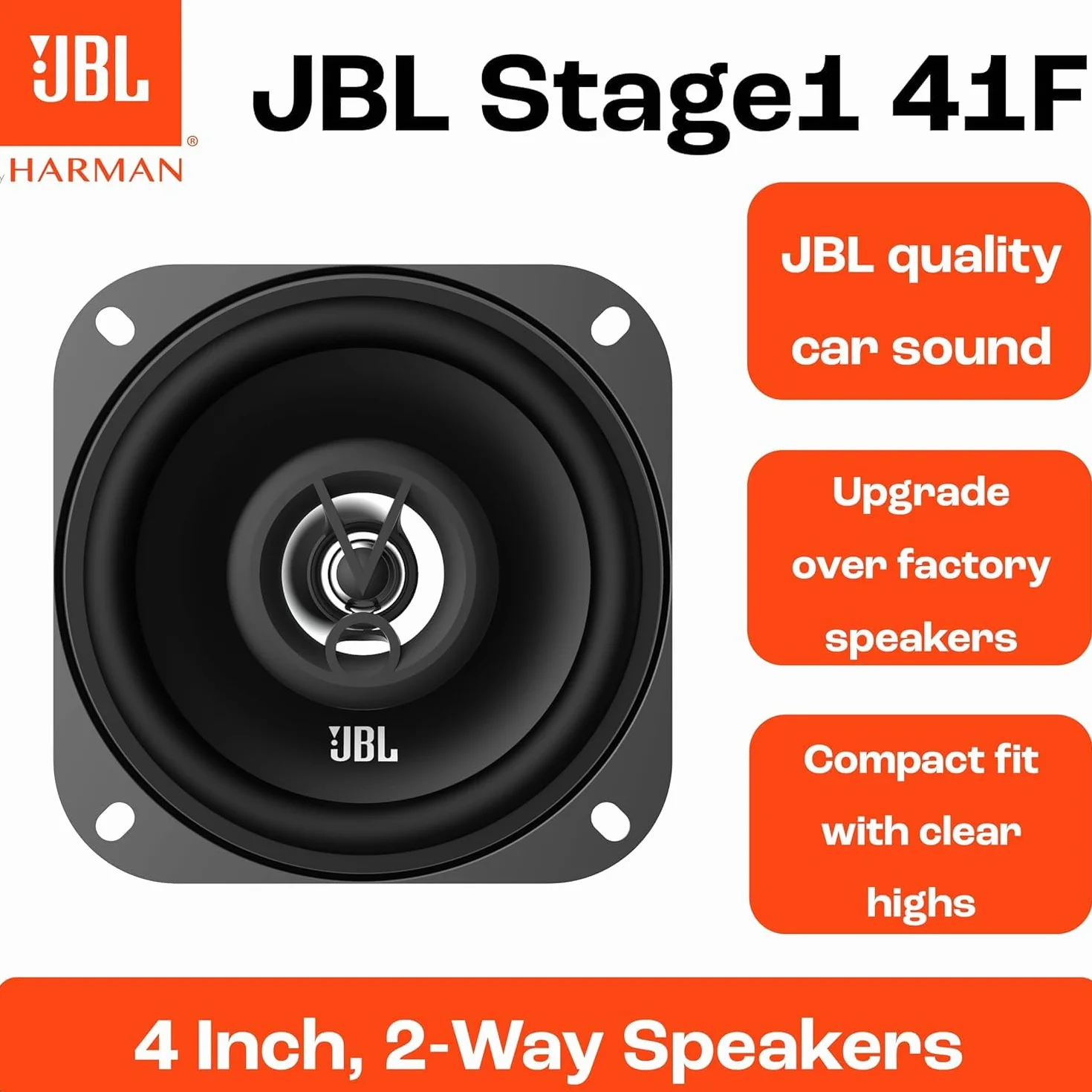 JBL Stage1 41F 2-Wege Auto Lautsprecher Set von Harman Kardon - 125 Watt KFZ Auto Boxen 25 Watt RMS - 2 stück Car HiFi JBL Box groß 10cm | 100mm | 4 Zoll, Schwarz