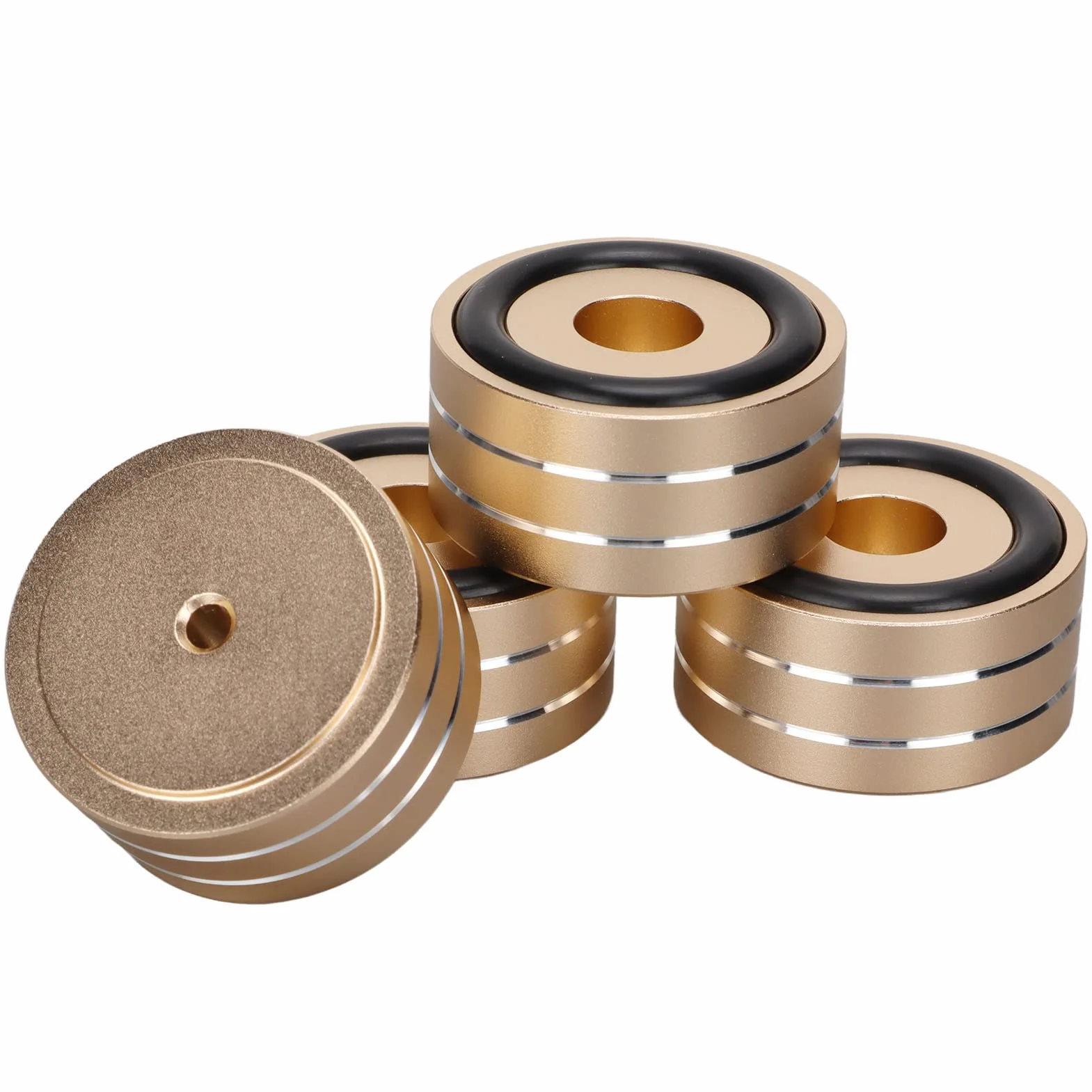 Lautsprecher-Isolations-Spike-Standfuß, 4 Stück 40 X 20 Mm Aluminium-Lautsprecher-Isolationsfüße, rutschfeste Gummi-HiFi-Plattenspieler-Isolationsfüße, für DAC-Verstärker-Recorder-Meter(Gold)