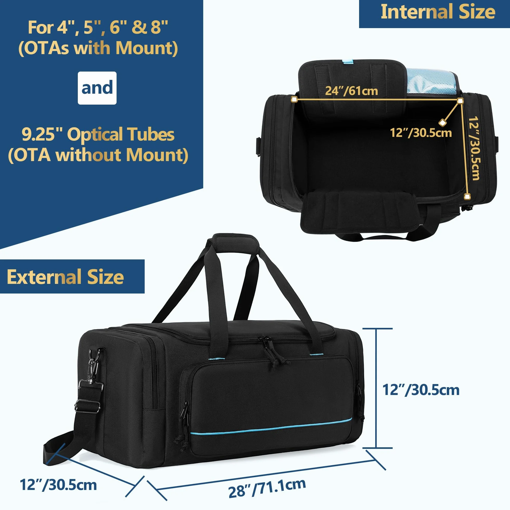 samdew Teleskoprohrtasche, kompatibel mit Celestron 4", 5", 6",8", 9,25" optischen Rohren, Teleskop-Tragetasche, kompatibel mit NexStar SE, Evolution, Schmidt-Cassegrain, EdgeHD optischen Rohren