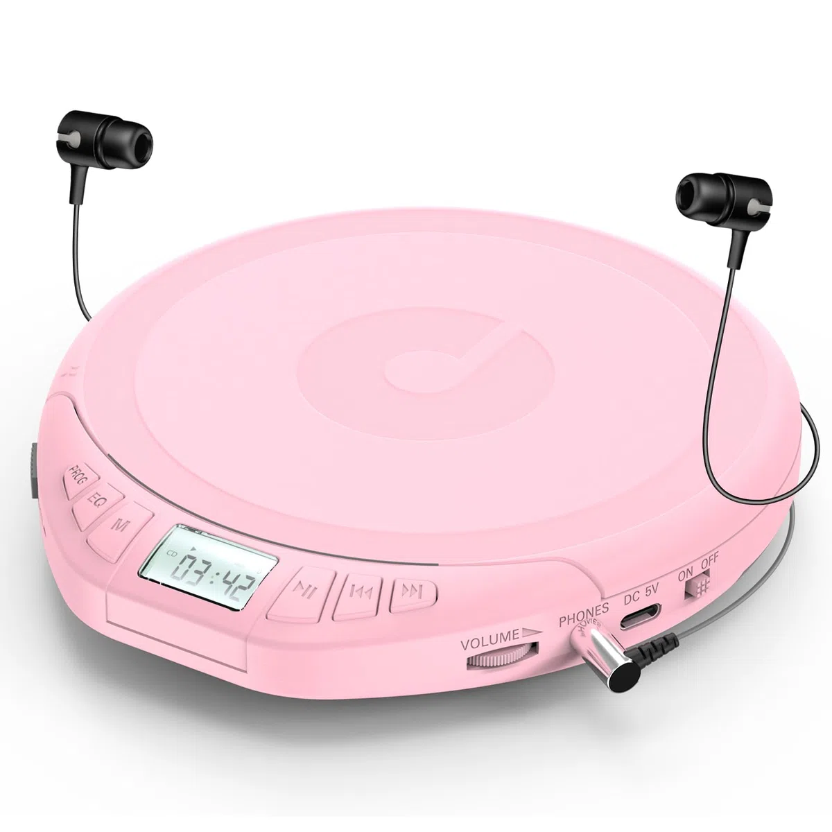 Gueray CD Player Tragbar Kinder Tragbarer CD-Player fürs Auto Discman mit Kopfhörer LCD-Display Unterstützung ASP PROG Speicherfunktion Repeat-Funktion Sound-Effekt Rosa