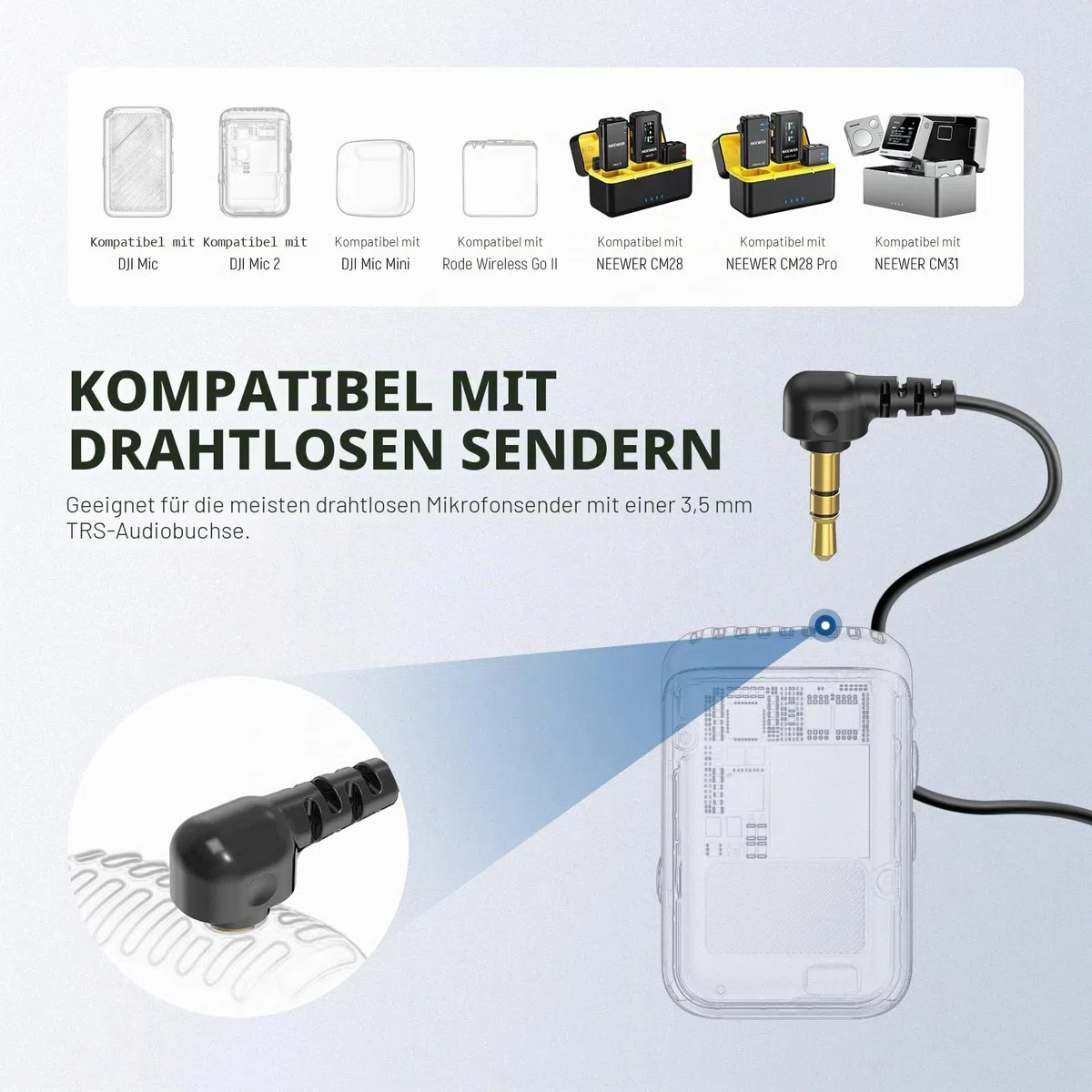 NEEWER ø4mm Mini Lavalier Mikrofon, 2er Pack, ansteckbares Wired Kondensator Ansteckmikrofon Set mit 1,5m 3,5mm TRS Anschluss, kompatibel mit DJI Mic 2 Rode Wireless Go II NEEWER CM28 CM31 Kamera, LM8