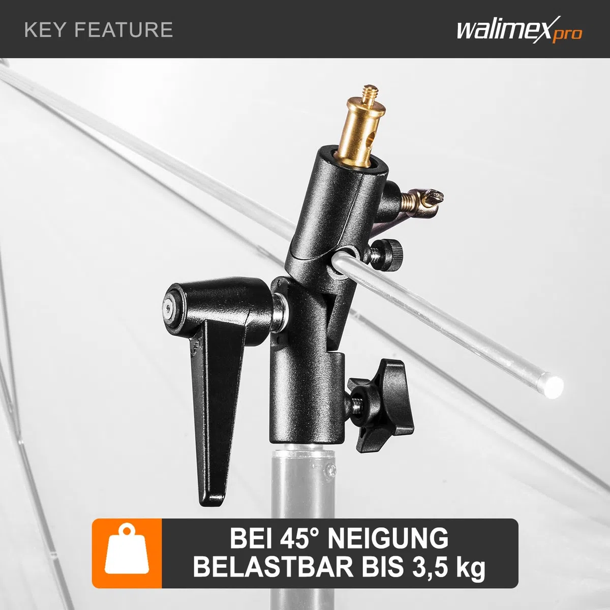 Walimex Pro Schirmhalter neigbar mit Spigotaufnahme schwarz