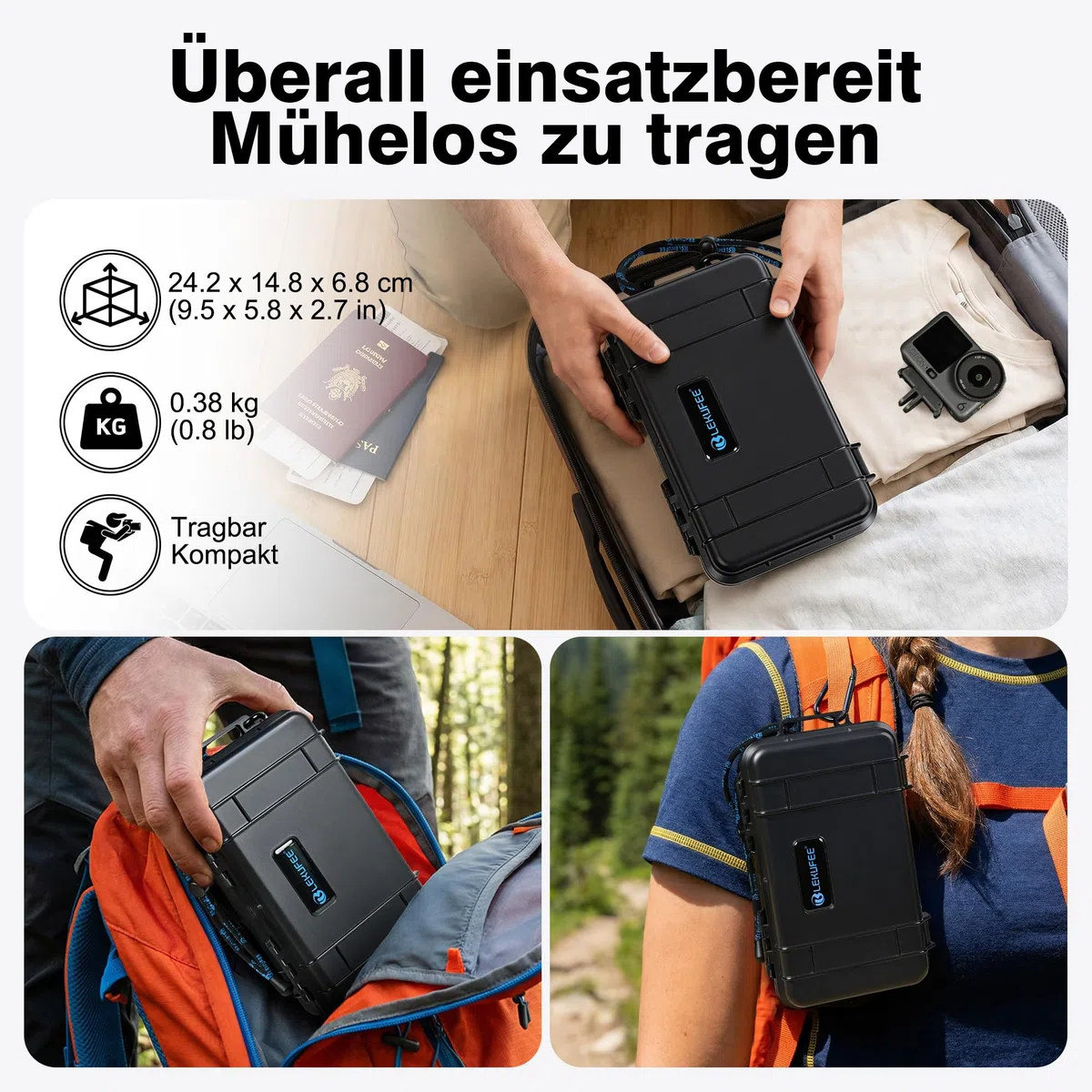 LEKUFEE Klein Wasserdichter Tragekoffer für DJI Osmo Action 6/5 Pro/4/3 Standard Combo,Essential Combo und Zubehör (nur Tragetasche)