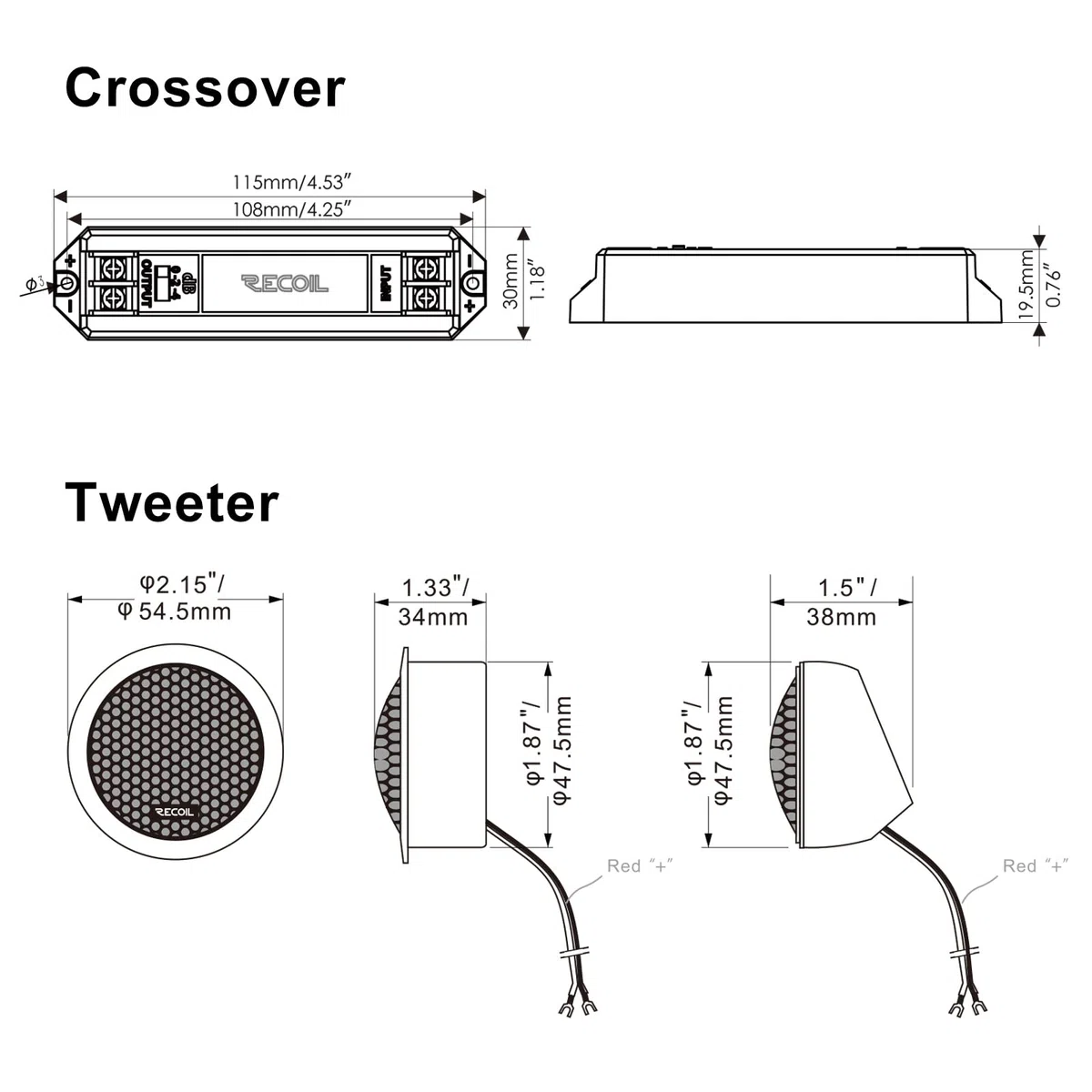 RECOIL RET1 Echo Serie 1-Zoll-Hochtöner (45 mm) mit Neodym-Seidenkalotte – Paar Hochtöner für Auto-Komponenten-Audiosystem mit integriertem 3-Stufen-Filter
