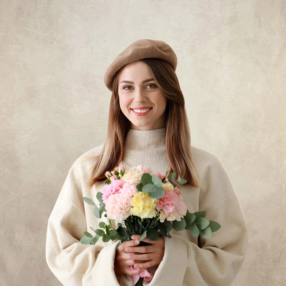 Abstrakter Fotohintergrund Stoff 243x300 cm Groß und Dick Polyester Hintergrund für Fotostudio Portrait Produktfotografie Beige
