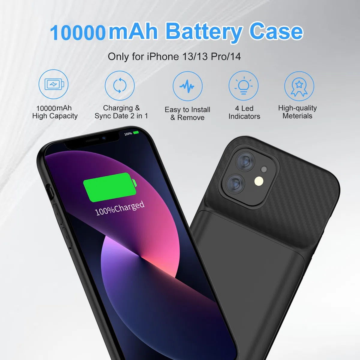 Akkuhülle für iPhone 13/13Pro/14, 13800 mAh Ultradünne Schutzhülle Ladehülle
