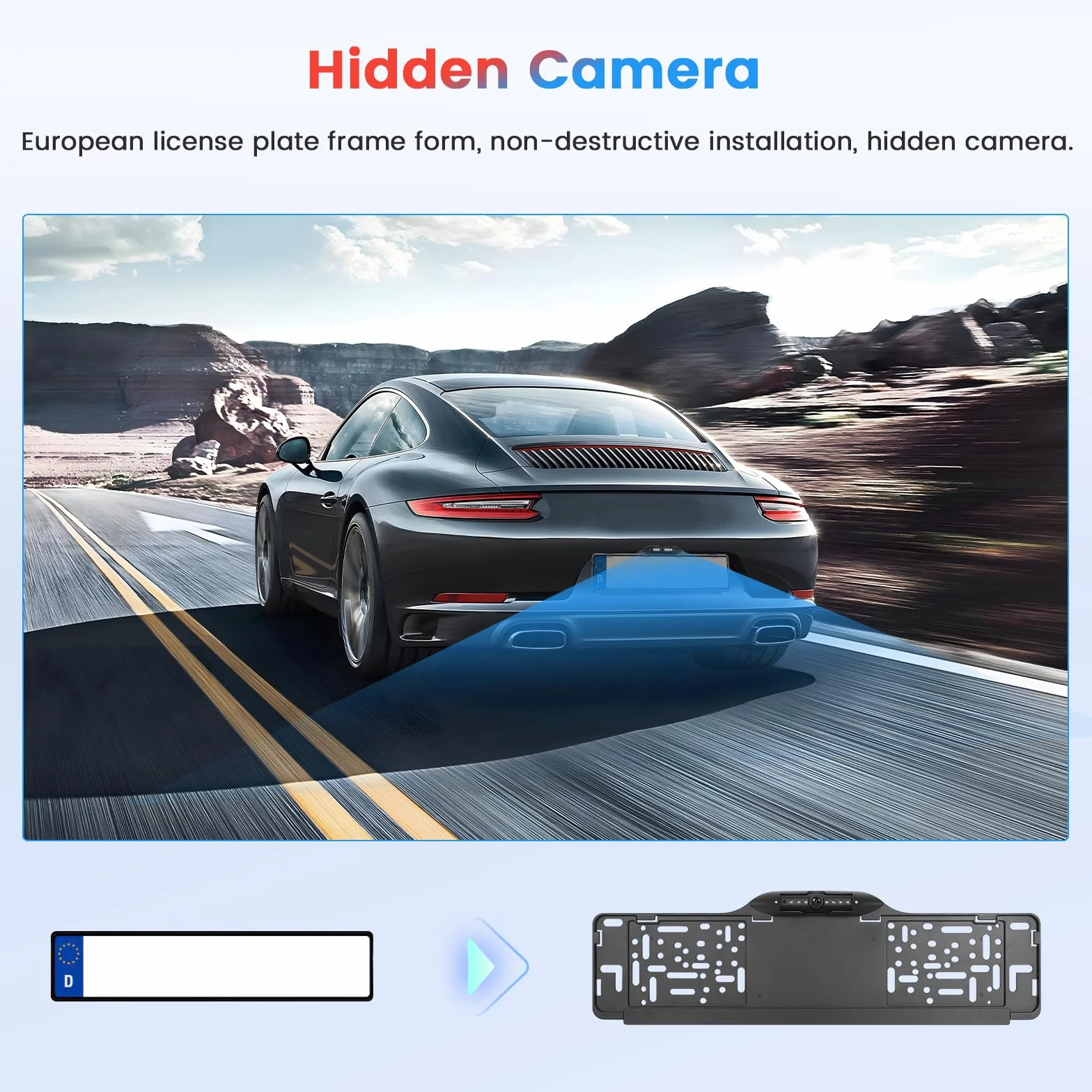 Kennzeichenrahmen EU Rückfahrkamera 7LED Wasserdicht Nachtsicht Weitwinkel Full HD 1080P Einstellbarer Winkel
