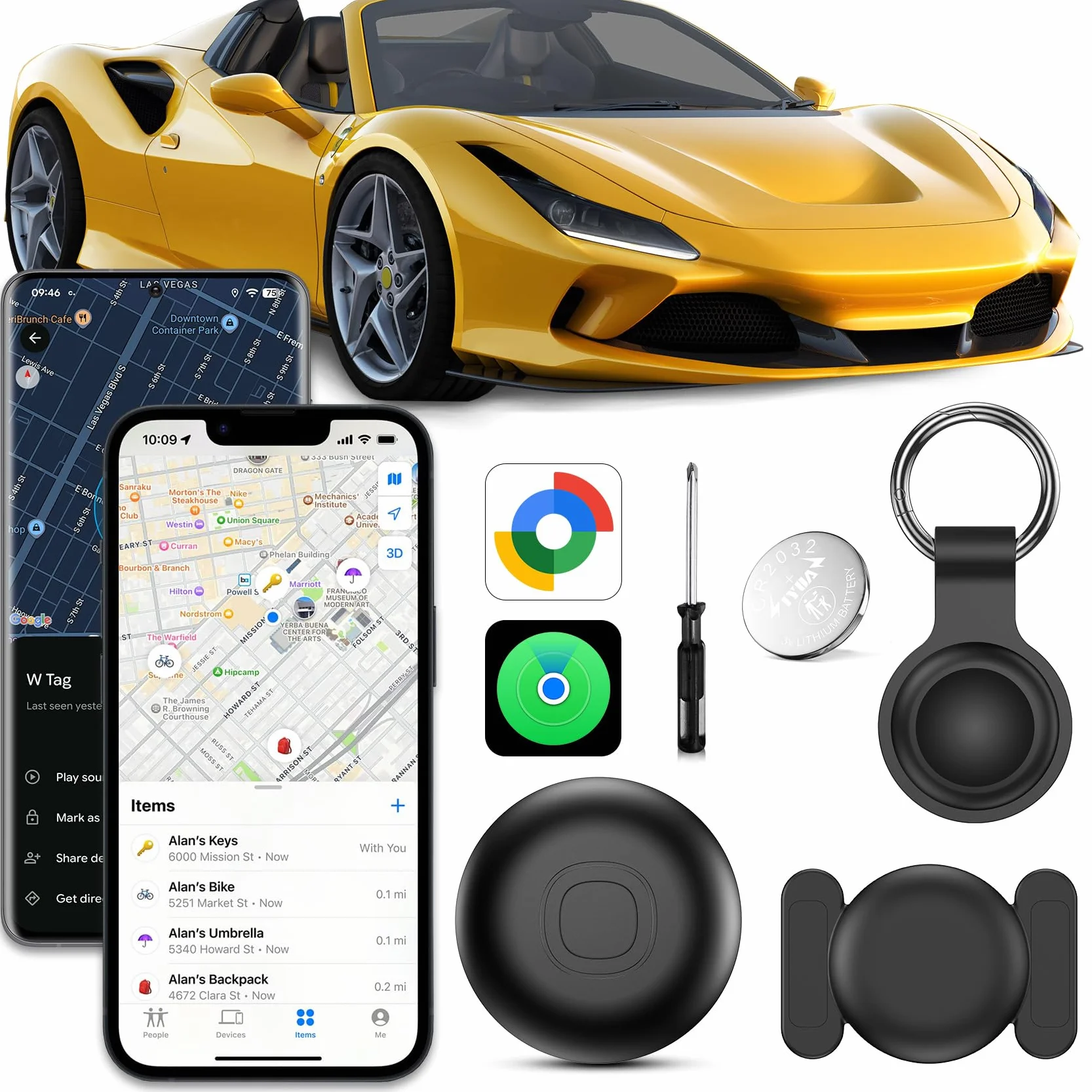 GPS Tracker Auto, Magnetisch Auto Tracker ohne ABO, Kompatibel mit iOS & Android, Wasserdichter Smart Tag, Globale Ortung Versteckter Tracker, IP68 Wasserdicht, Austauschbarer Akku (Schwarz)