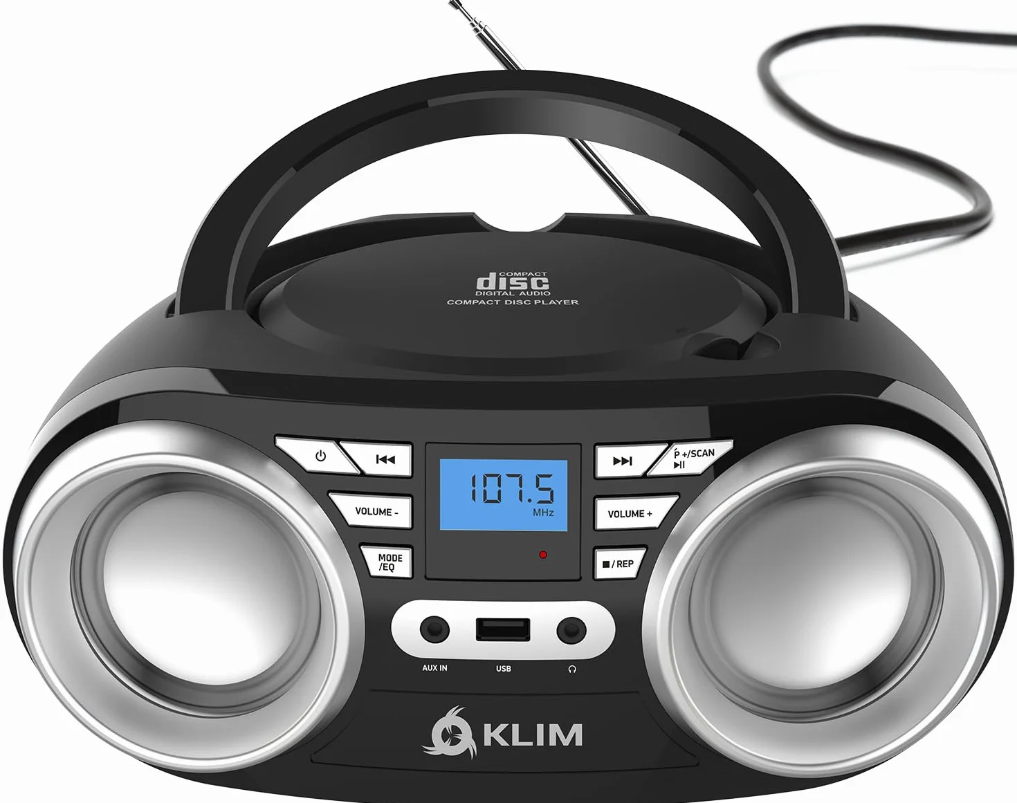 KLIM B3 Tragbarer CD Player Bluetooth Boombox mit FM-Radio, Bluetooth, USB und AUX - Hochwertige Dual-Lautsprecher, EQ-Soundeffekte, 20 Voreingestellte Sender, Kompakt und Leicht | CD Player Tragbar