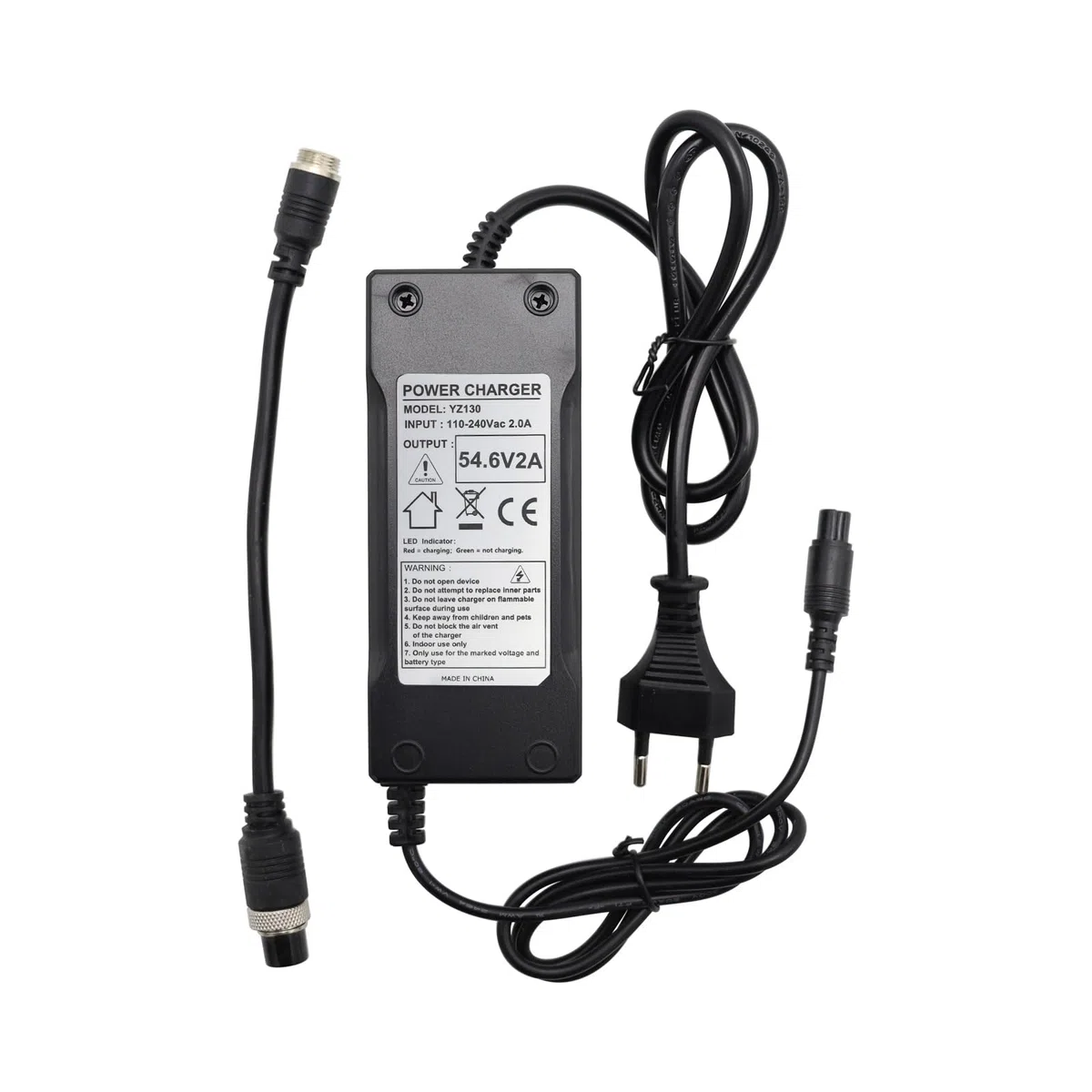 48V Lithium Ladegerät, Netzteil Adapter 54,6V 2A für Bike 48V Elektroroller 13S Batterie mit 3-Pin/3 Prong Inline Stecker
