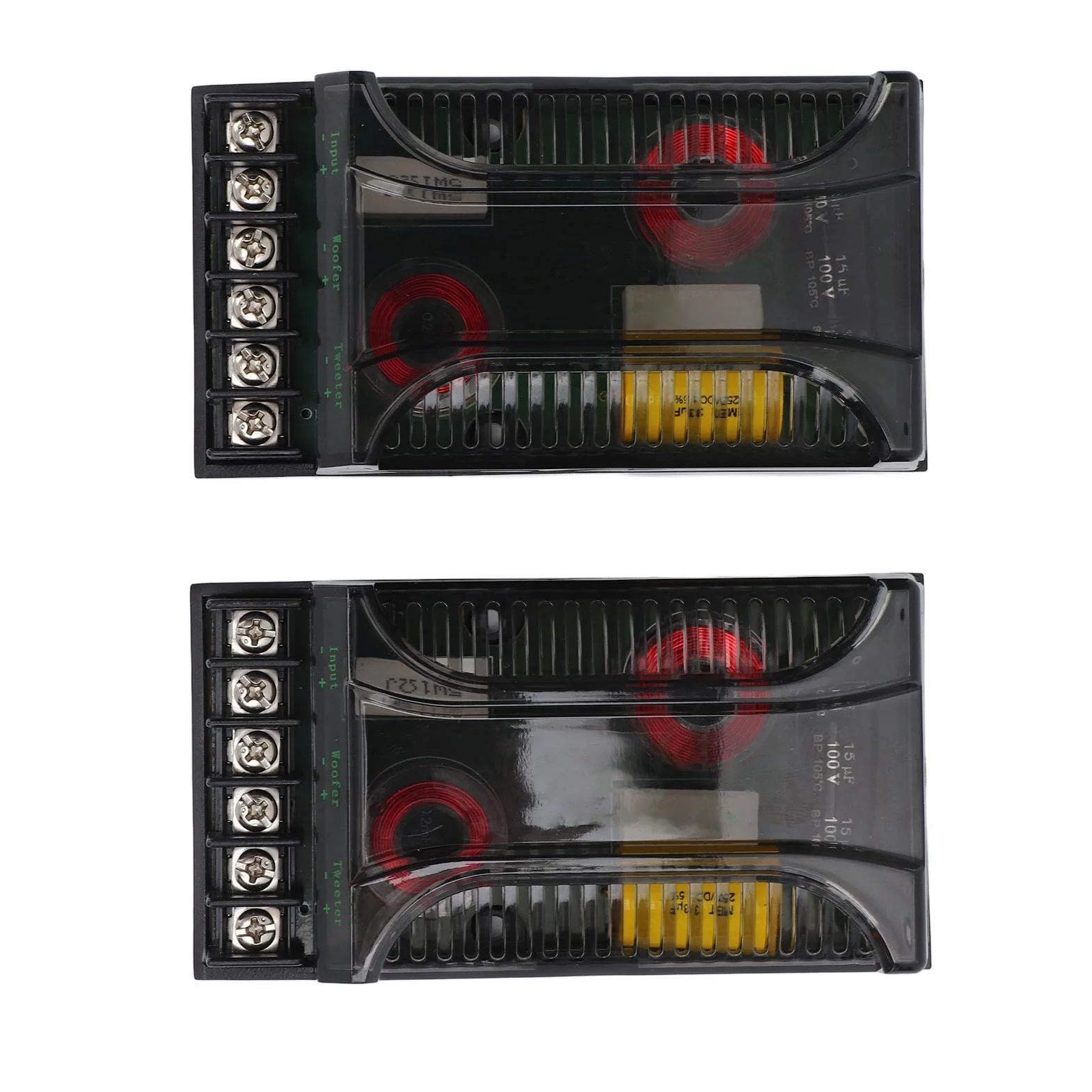 CHICIRIS 2Pcs 2 Way Car Audio Crossover Überstromschutz Universal Wärmeableitung Lautsprecher Frequenzteiler