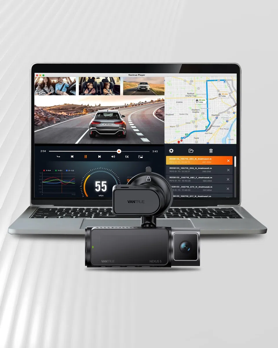 VANTRUE N5/N4 Pro Auto Dashcam Kamera Saugnapf Halterung mit USB-C Port und GPS Melder (Geschwindigkeit, Position,Route)