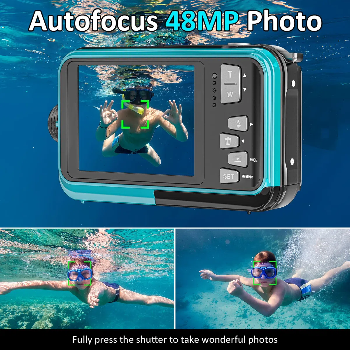 Unterwasserkamera 4K 48MP Autofokus Selfie Dual Screen wasserdichte Kamera