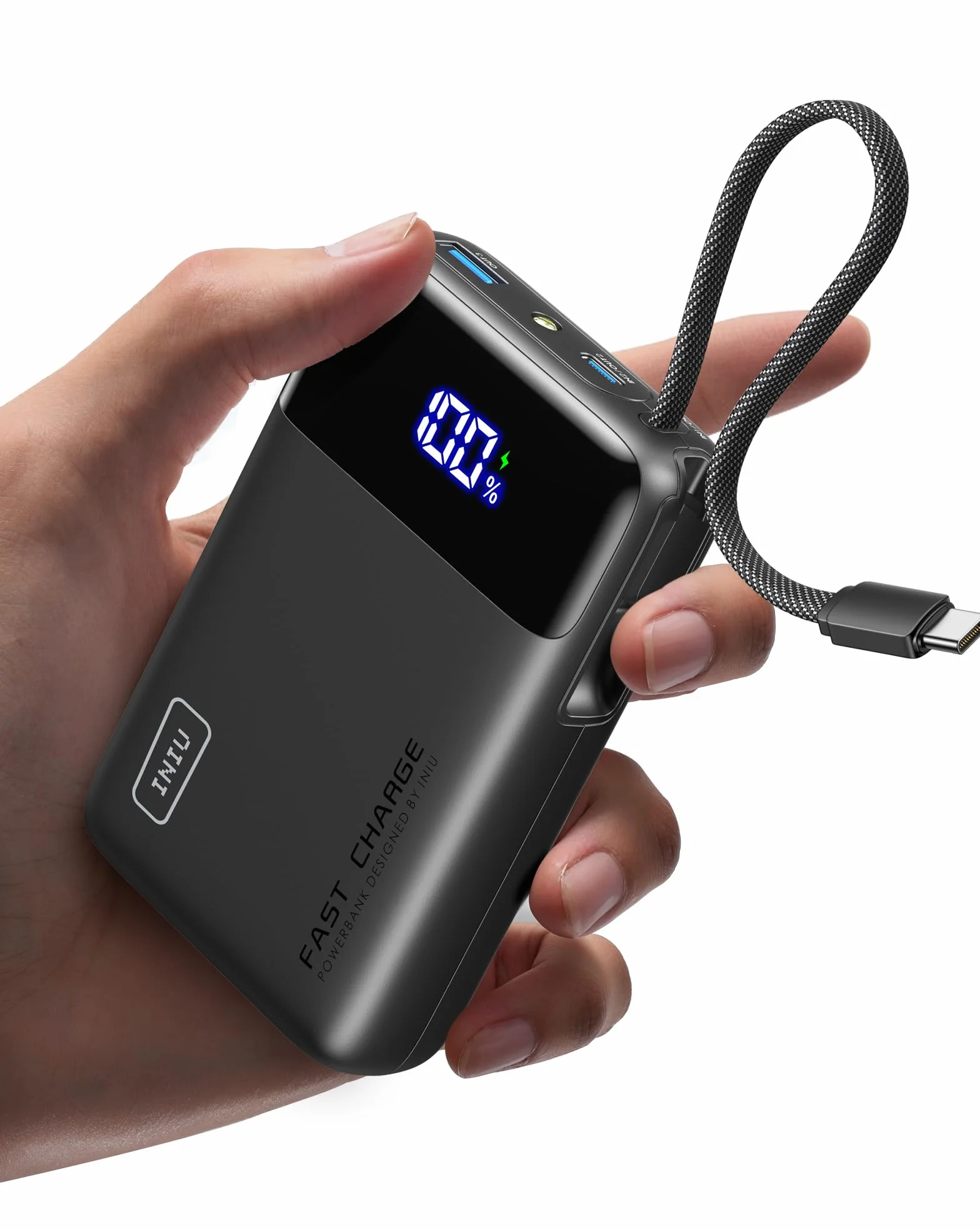 INIU 45W Power Bank, Ultra Klein 20000mAh Powerbank mit Integriertem USB C Kabel, Schnellladen Externe Handyakkus, Flugzeug Geeignet, Reise-Essential für iPhone 17 16 15, Samsung S22, Xiaomi, iPad etc