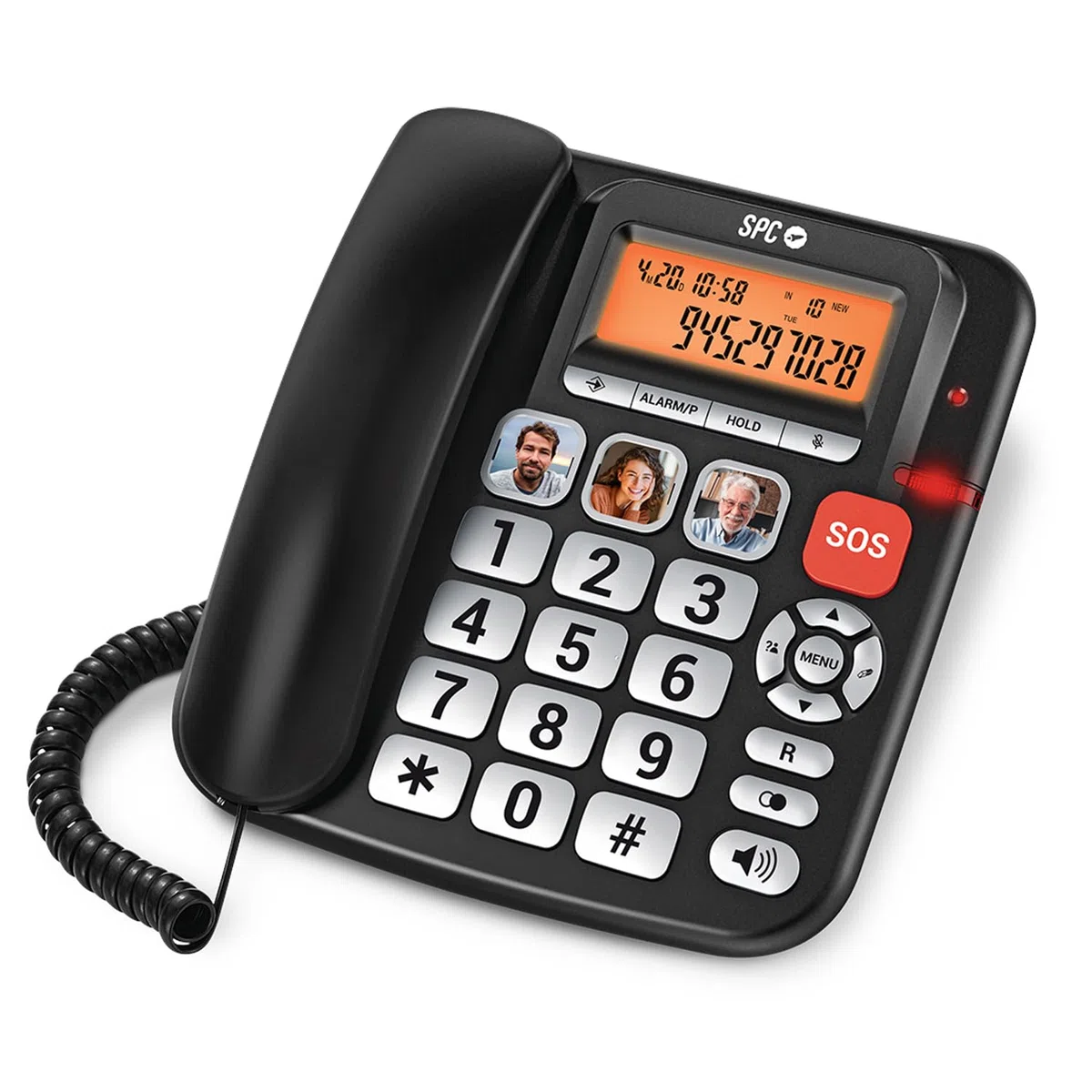 SPC Comfort Volume Pro - Senioren-Festnetztelefon mit großen Tasten, lautem Klingeln + beleuchtetem Display | Verstärkbare Anruflautstärke +20dB | Direktspeicher, SOS und hörgerätekompatibel – Schwarz